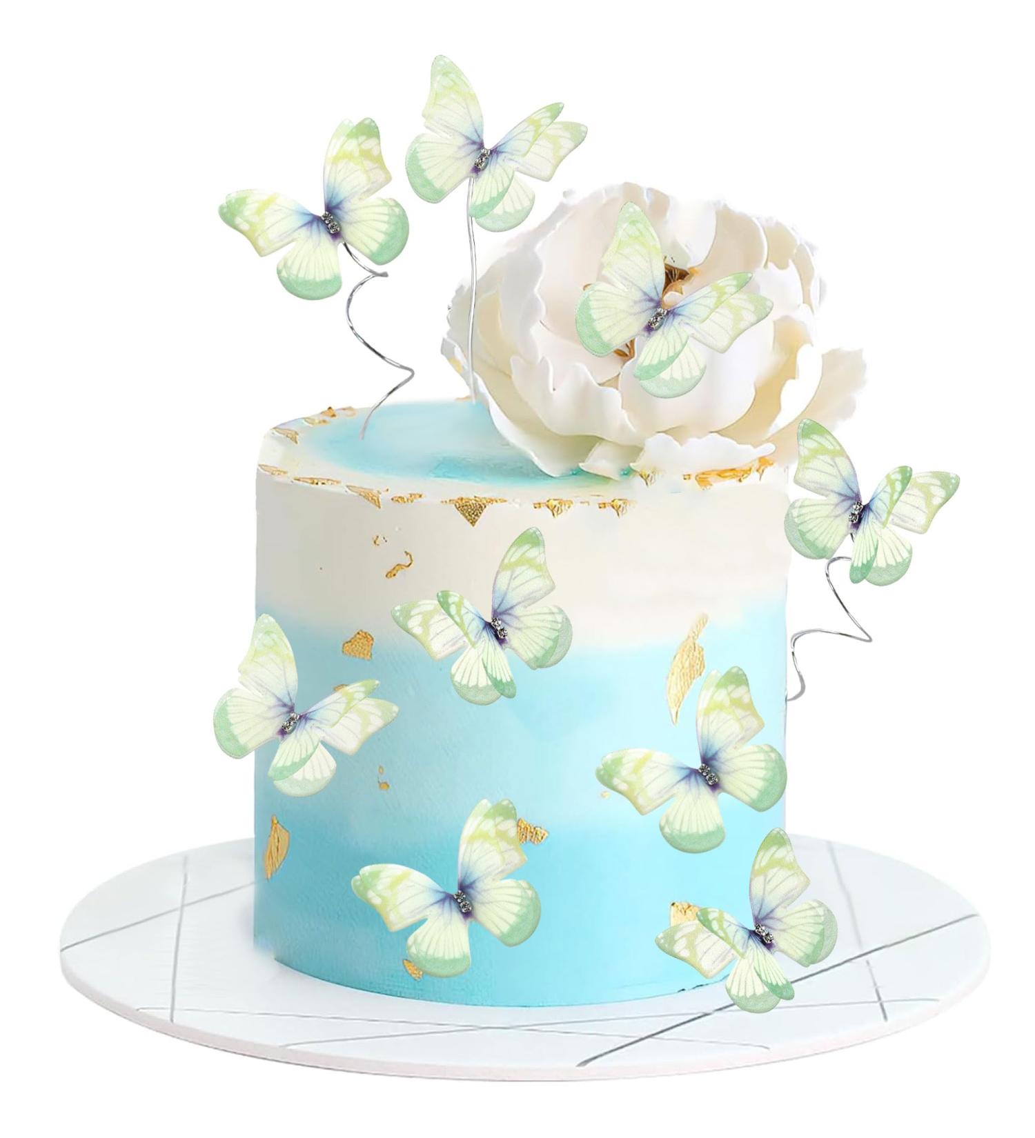 Cyodoos 30Pcs 3D Green Butterfly Cupcake Toppers Double Layer Butterfly Decorations for Women's Happy Birthday Cake Decorations Party Decorations - Buy Online on GoSupps.com