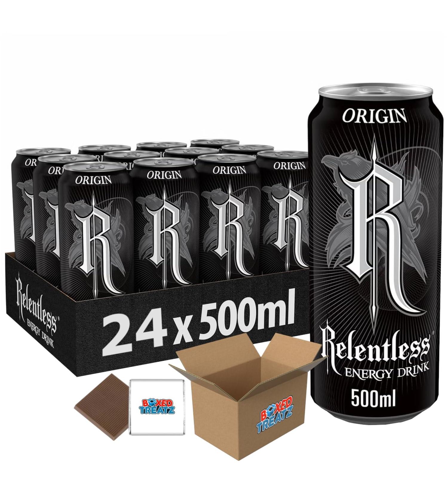 Relentless Origin Energy Drink - 500ml (Pack of 24) | Boost Your Energy Levels | Unique Formula | Perfect for Various Occasions Boxed Treatz - Buy Online on GoSupps.com