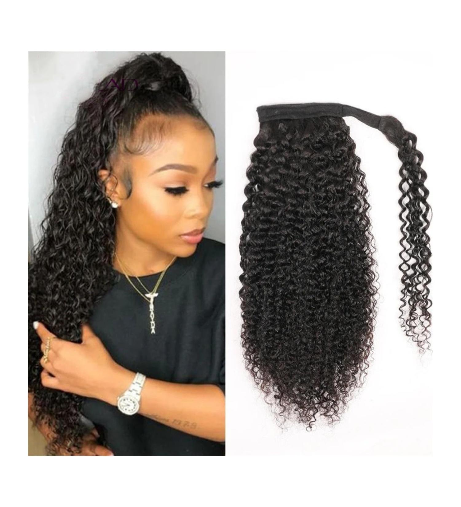 Ponytail Extension Human Hair Ponytail Extensions Kinky Curly Wrap Around Ponytail Natural Color Brazilian Remy Hair Clip In Curly Ponytail Hairpiece for Black Women Ponytail Hair Extension(Size:12inc 12inches 100g Kinky Straight - Buy Online on GoSupps.com