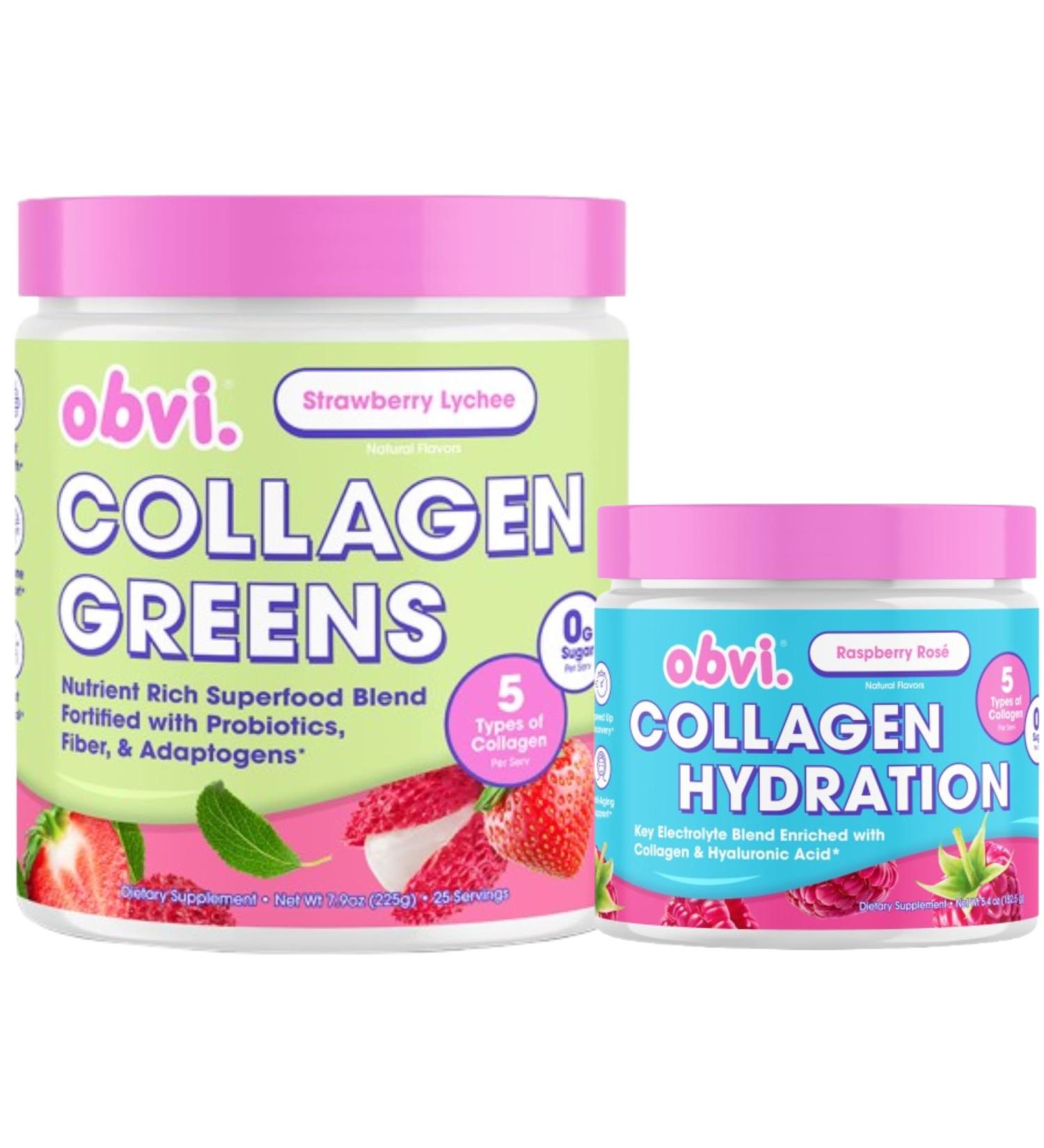 Obvi Hydration & Greens Bundle | Electrolyte & Collagen Complex + Organic Superfood Blend | Supports Hydration Gut Health Skin Hair & Joint Health | Sugar-Free & Gluten-Free