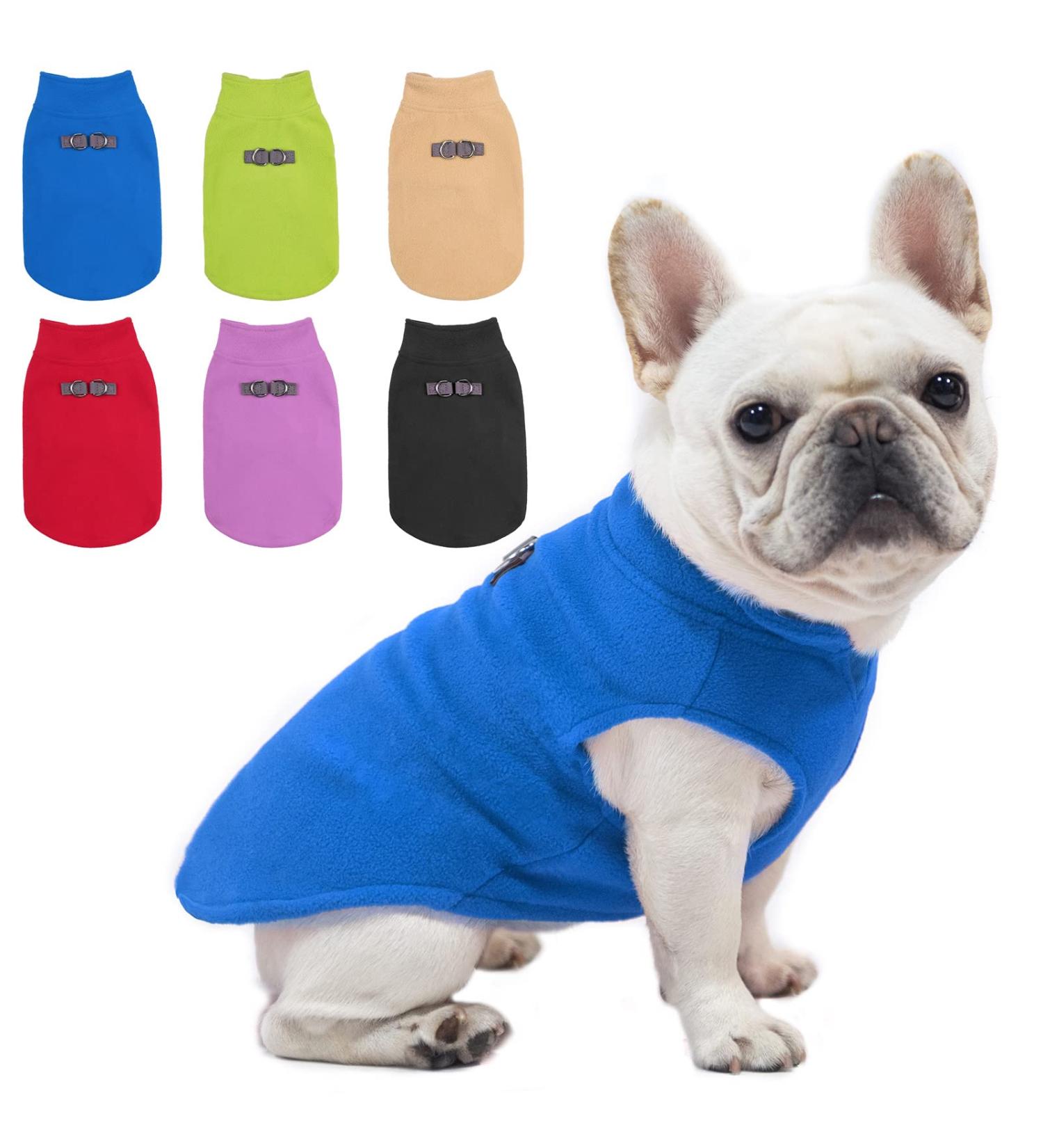BEAUTYZOO Dog Fleece Vest Sweater Winter Jacket - Navy Blue | D-Ring Leash | Cold Weather Coat Hoodie for Small & Medium Dogs - Buy Online on GoSupps.com
