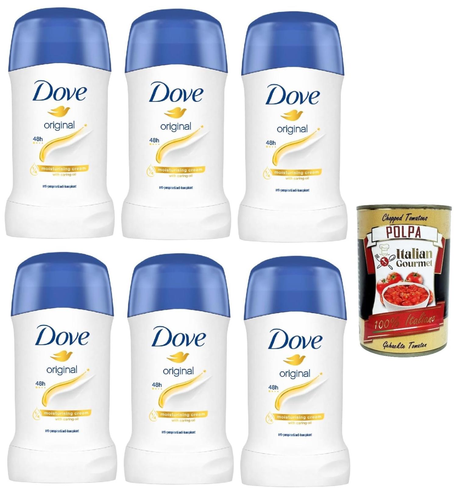  Italian Gourmet E.R. Dove 6-Pack Anti-Draining Stick Deodorants with Moisturizing Cream 1/4 - Up to 48 Hour Protection - With Nourishing Oil - For Men and Women - 6 x 40ml + Italian Gourmet Pulpa 400g - Buy Online on GoSupps.com