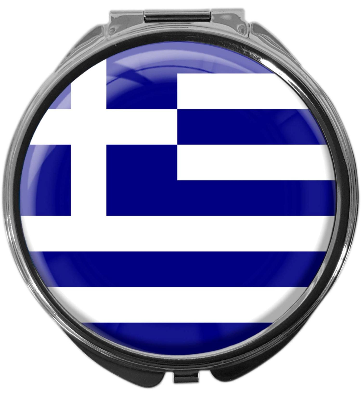 Buy Metal Pill Box with Mirror - Round 3 Compartment Greece Flag Design #0053 - International Shipping Available - Buy Online on GoSupps.com