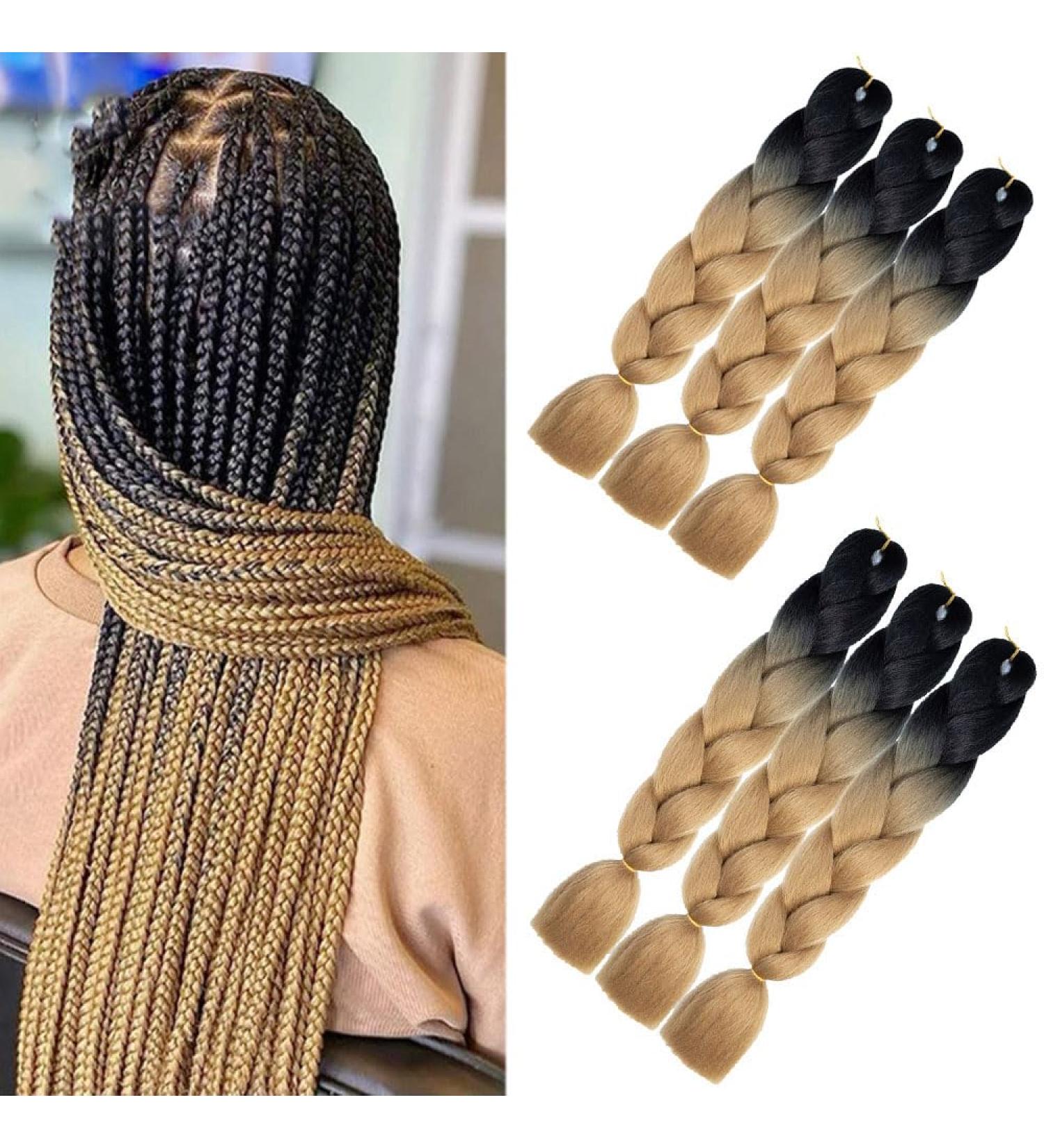 Braids Extensions - 6 Pieces Ombre Kanecalon Hair for Crochet Braids | Synthetic Braid Hair (Black Brown) - Buy Online on GoSupps.com