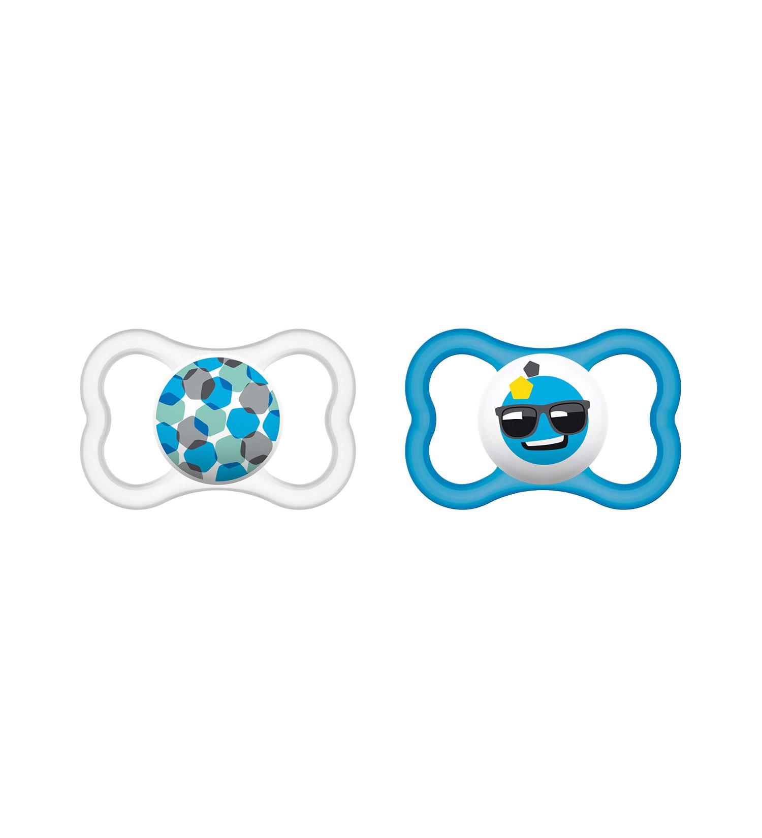 MAM Air Silicone Pacifier Set of 2 - Extra Light & Tooth-Friendly | 6-16 Months | Blue Smiley Design with Pacifier Box - Buy Online on GoSupps.com