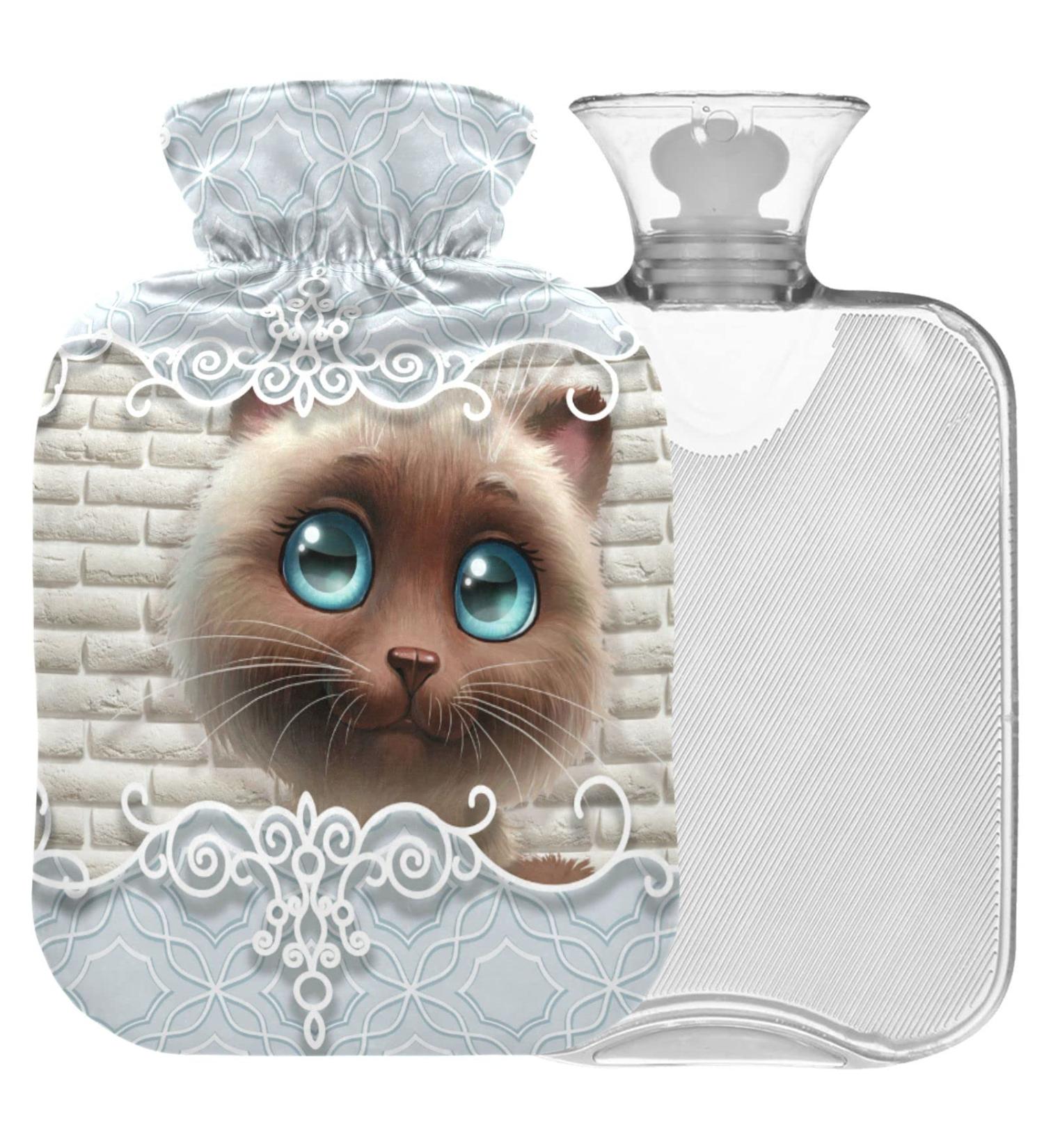 Naanle Cute 3D Cat Hot Water Bottle - 1L Transparent Heat Bottle for Back Pain Relief & Neck Therapy | Hand & Foot Warmer - Buy Online on GoSupps.com