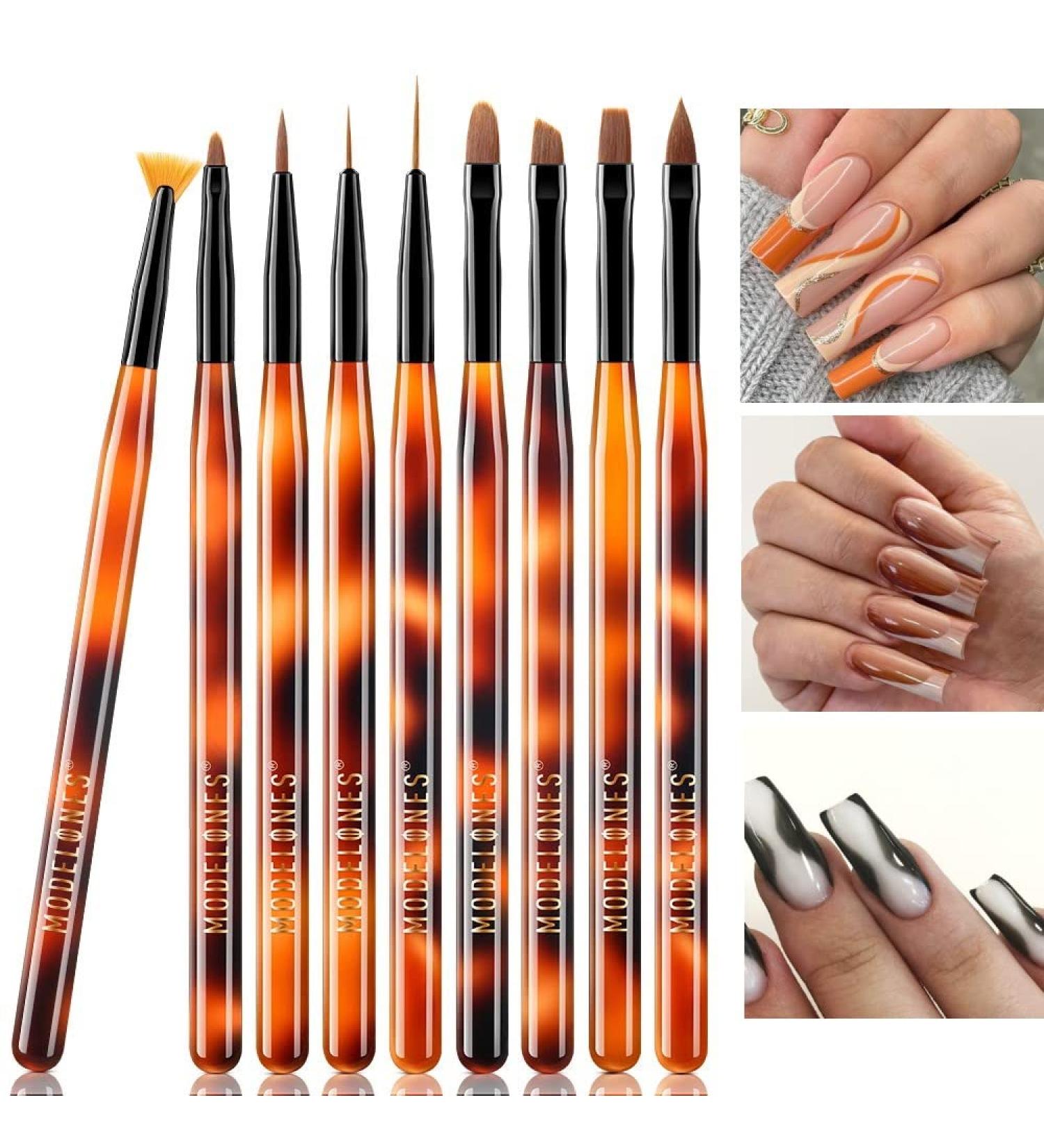 Modelones 9PCS Nail Art Brushes Set - Nail Brush Polish, Liner, Extension Gel, Carving, French Nails Brush - Manicure Salon DIY Nail Art Tools Amber - Buy Online on GoSupps.com
