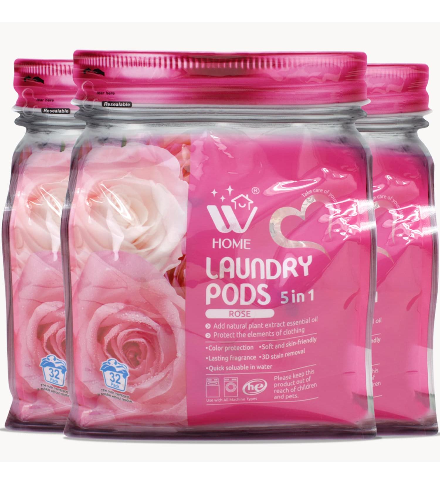 5-in-1 Laundry Pods 96 Count: Ultra Concentrate HE Detergent Pods with Stain Lifter Technology & Fabric Softener - Rose Extracts - Pack of 3 - Buy Online on GoSupps.com