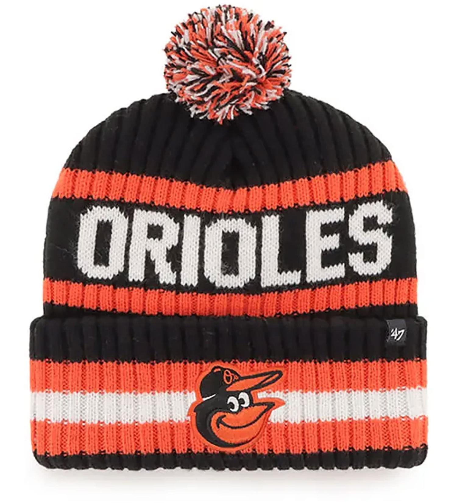 '47 Baltimore Orioles Mens Womens Bering Cuff Knit Stretch Fit Black Team Color Logo Beanie