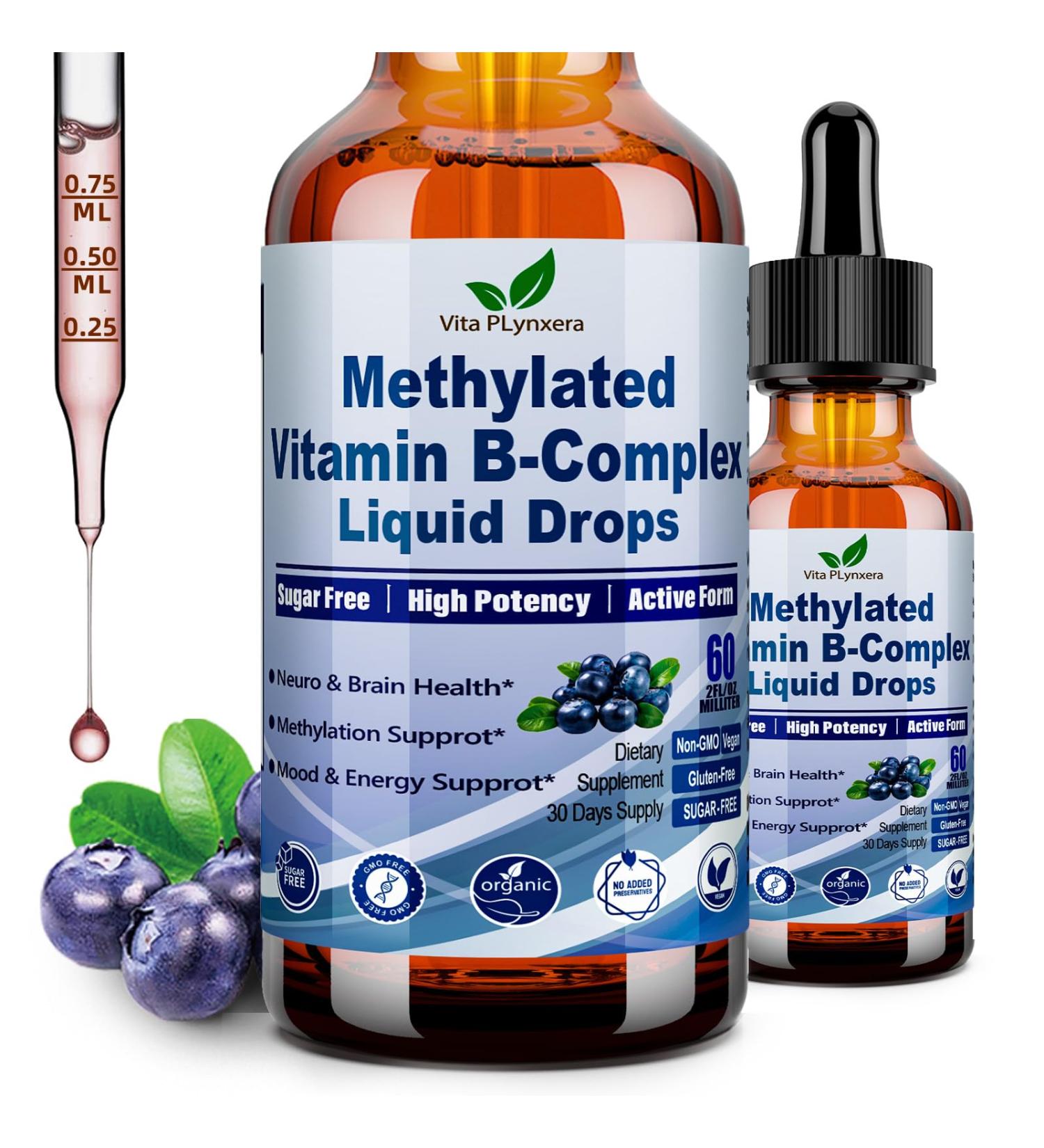Methylated B Complex Liquid Drop Complete 9-in-1 Methyl B Vitamins w. B12 Methylfolate Inositol Choline TMG Vitamin C E Super B-Complex Methylated for MTHFR Support Energy Mood Nerve & Brain Health1 - Buy Online on GoSupps.com