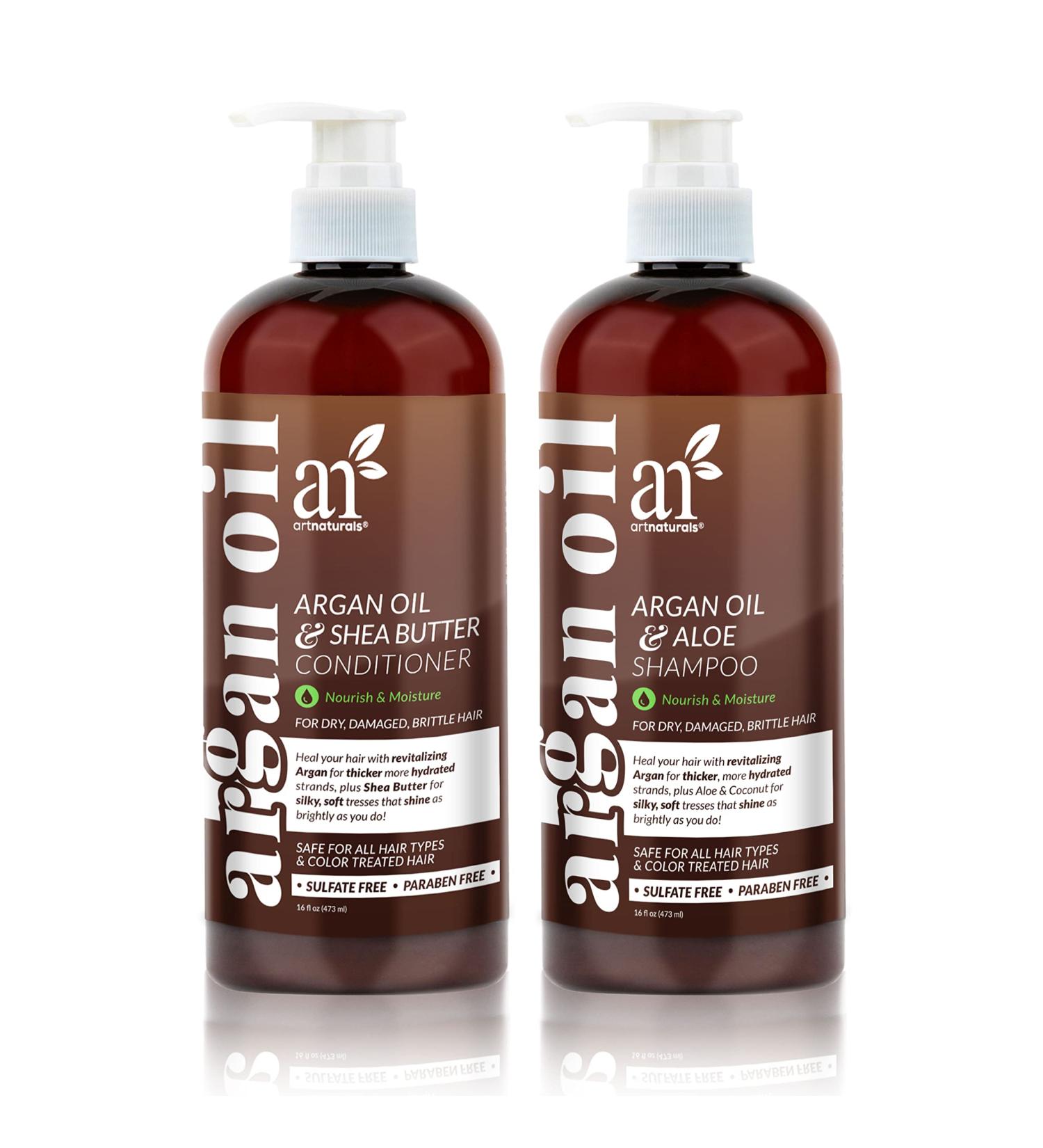 ArtNaturals Argan Oil Shampoo & Conditioner Set - Hydrating Formula for Curly, Color-Treated, and Damaged Hair - 16 oz - Buy Online on GoSupps.com