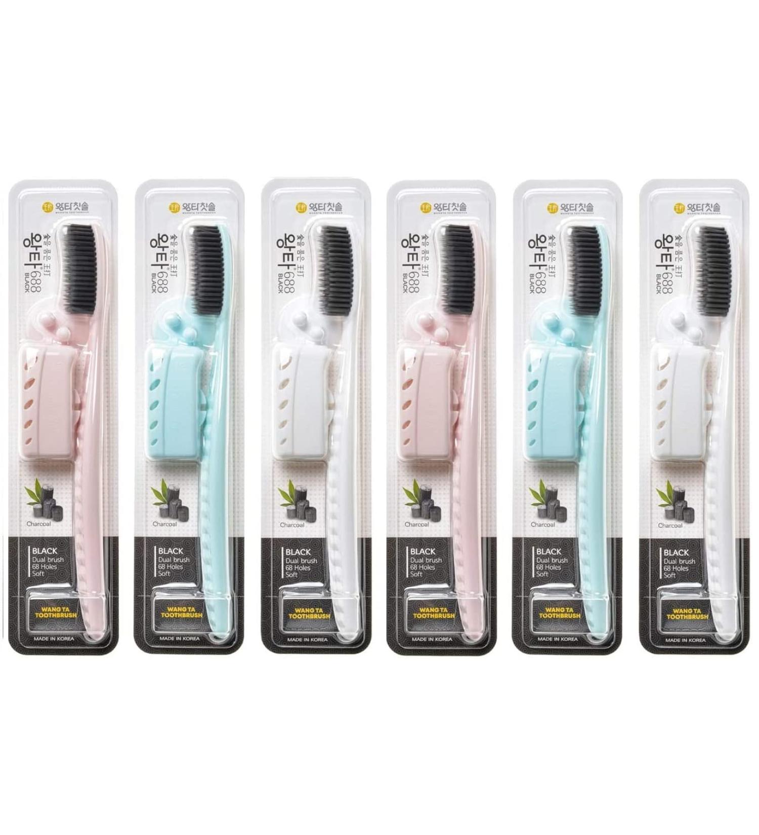 Samjung Wangta Soft Toothbrush 6 Pack (Charcoal) - Best Manual Toothbrush for Sensitive Gums and Teeth - Buy Online on GoSupps.com