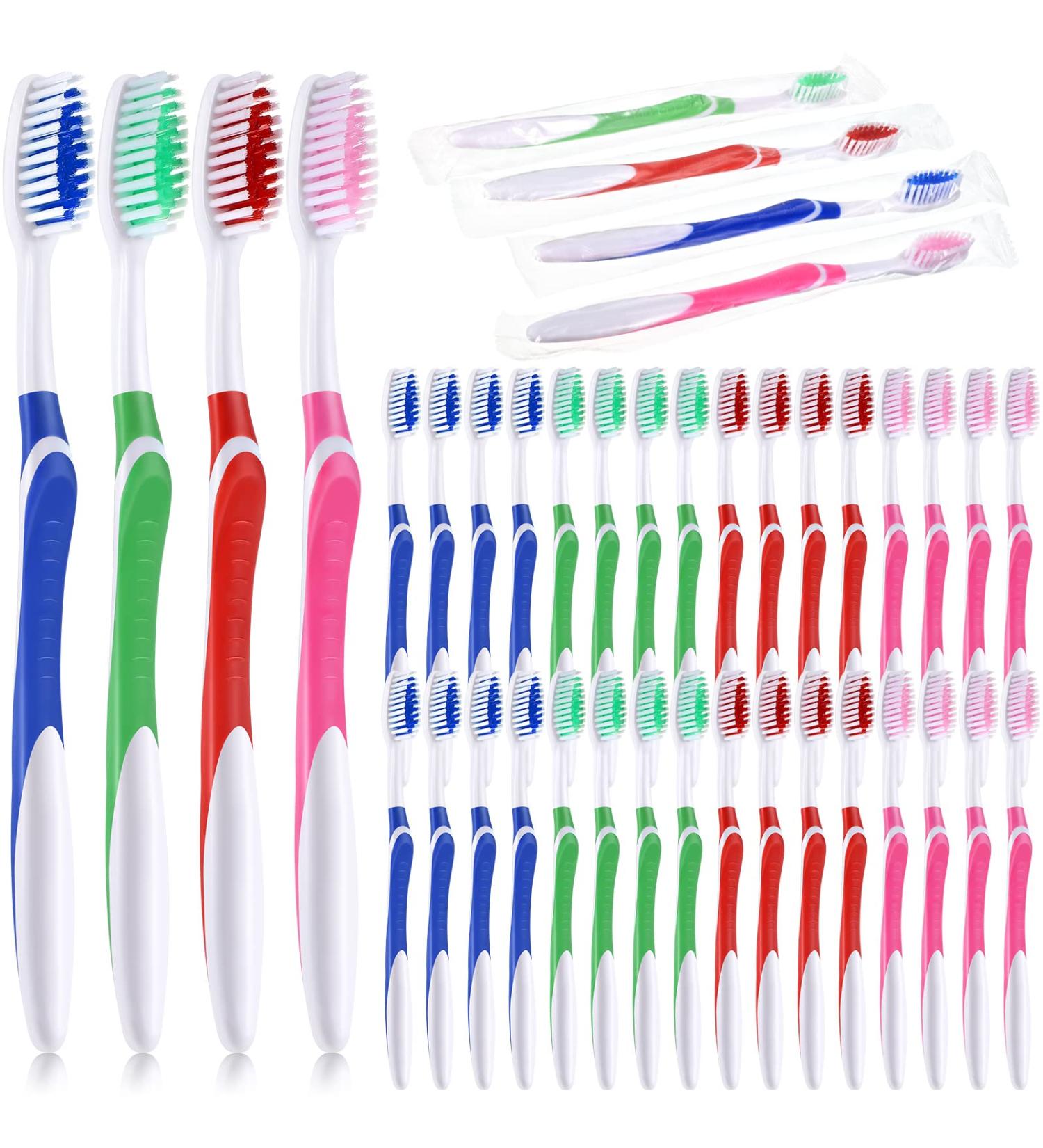 200 Individually Wrapped Disposable Toothbrushes - Soft Bristle Travel Toothbrushes for Hotel Guests, Adults, Kids - Bulk Pack with Rubber Handles (Multi Color) - Buy Online on GoSupps.com