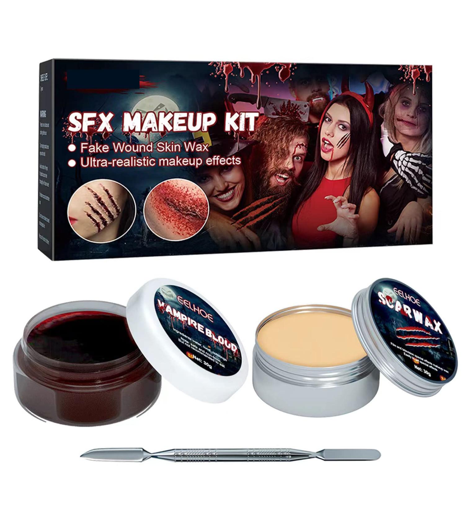 SFX Makeup Kit for Halloween - Professional Scar Wax, Spatula Tool, Blood Cream Gel - Perfect for Party, Cosplay & Stage - Buy Online on GoSupps.com