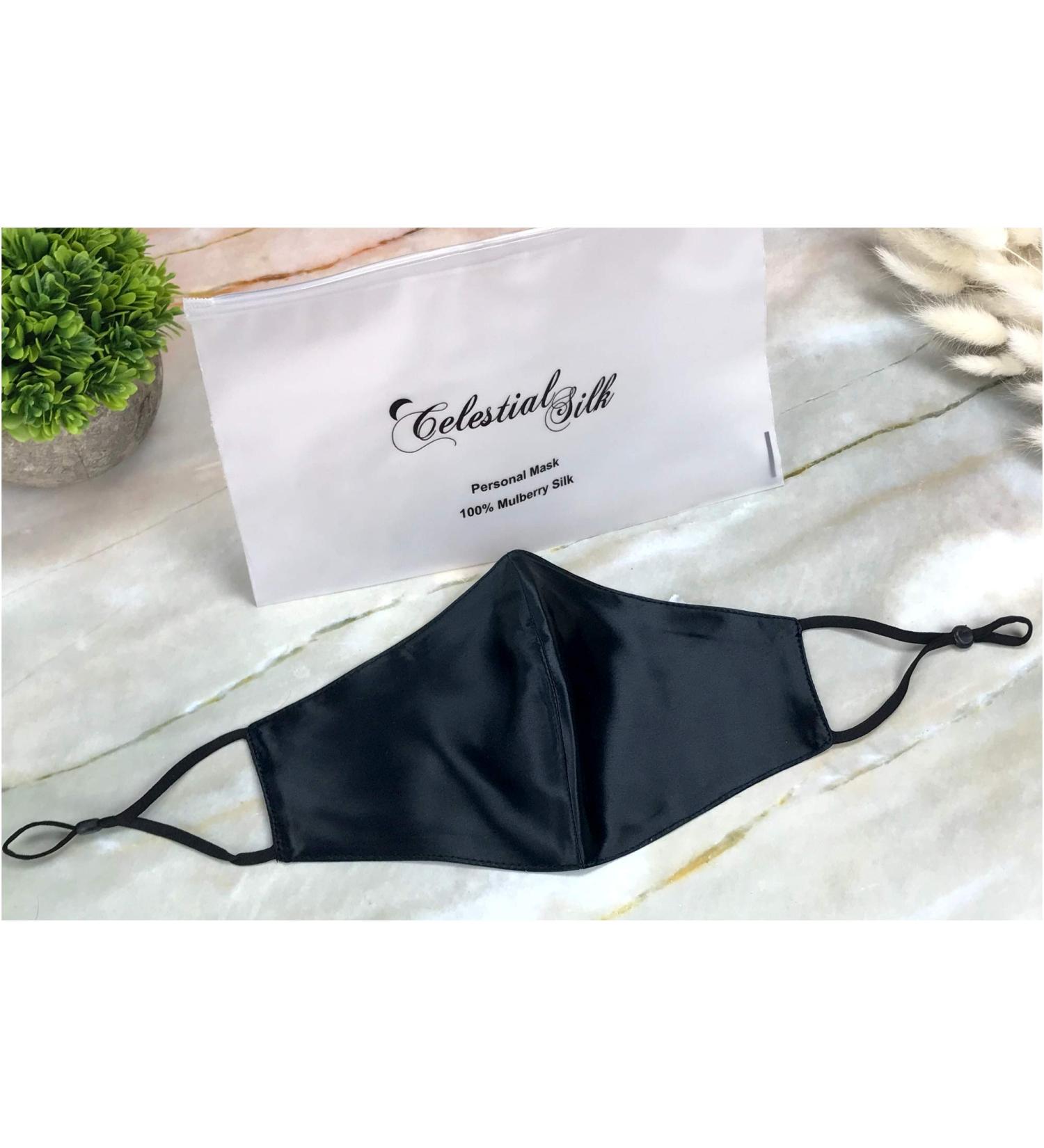 Celestial Silk Reusable Face Mask - Adjustable Washable Silk with Nose Wire - Black - Buy Online on GoSupps.com