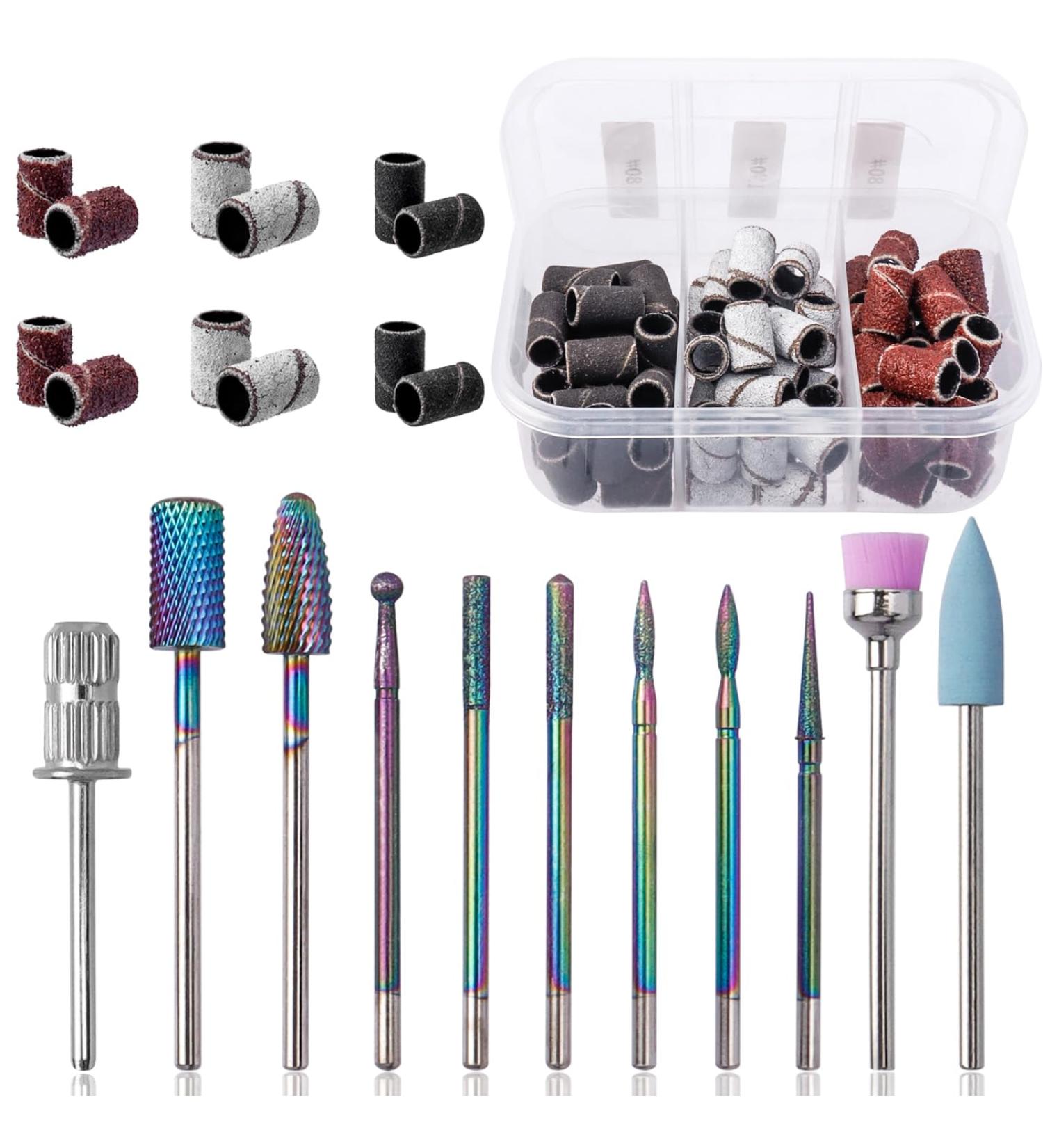 Mesee 10 Piece Diamond Nail Drill Set + 75 Pieces Sanding Caps Drill Sanding Bands Tungsten Carbide Nail File Set Nail Drill Bits Nail Cutter Attachments Set for Cuticle Manicure Pedicure Nail Care - Buy Online on GoSupps.com