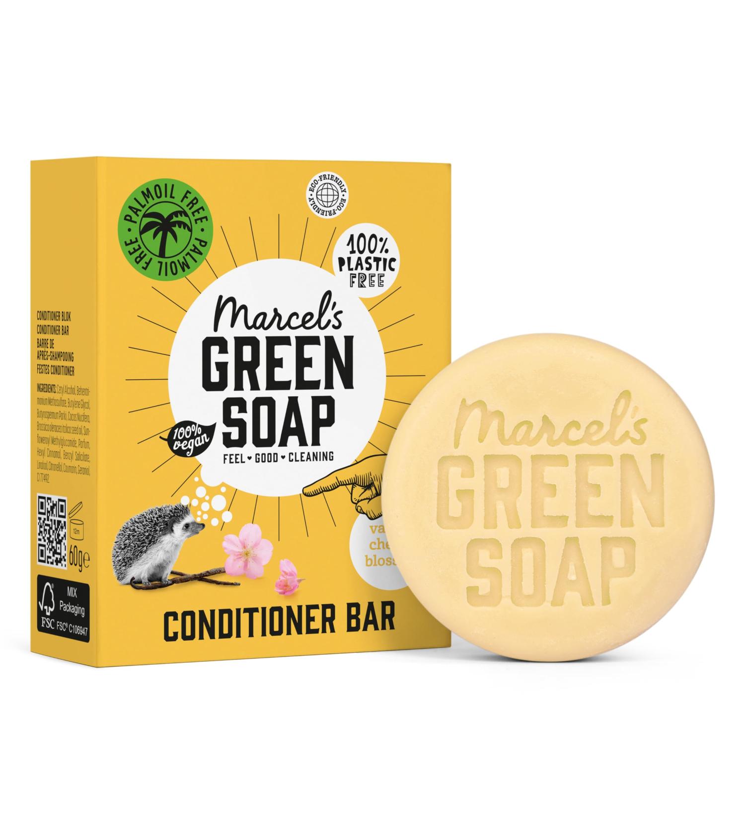 Marcel's Green Soap - Vanilla Cherry Conditioner - All Hair Types - Palm Oil Free - 100% Eco-Friendly - 100% Vegan - 97% Biodegradable - 60g - Buy Online on GoSupps.com