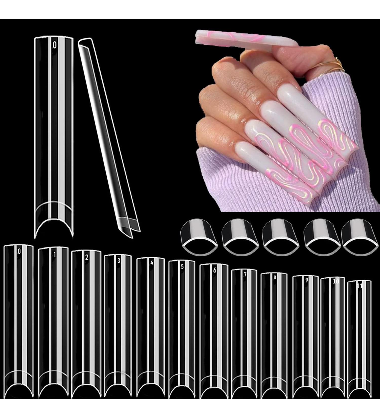 XXXL Clear No C Curve Square Nail Tips - 504 Pcs - Extra Long Half Cover for Acrylic Nails - EJIUJIUO - Buy Online on GoSupps.com