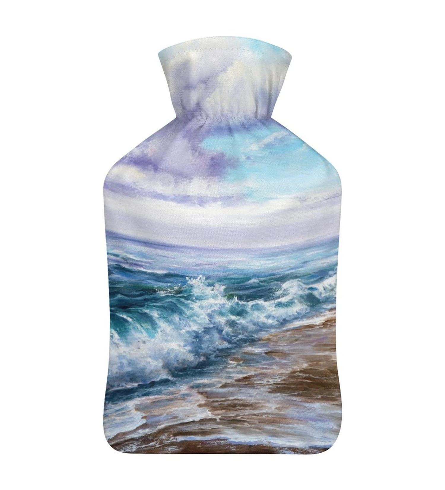 Seashore Hot Water Bottle with Plush Cover - Hand Warmer for Adults & Children 26.5x15.3cm - International Shipping Available - Buy Online on GoSupps.com