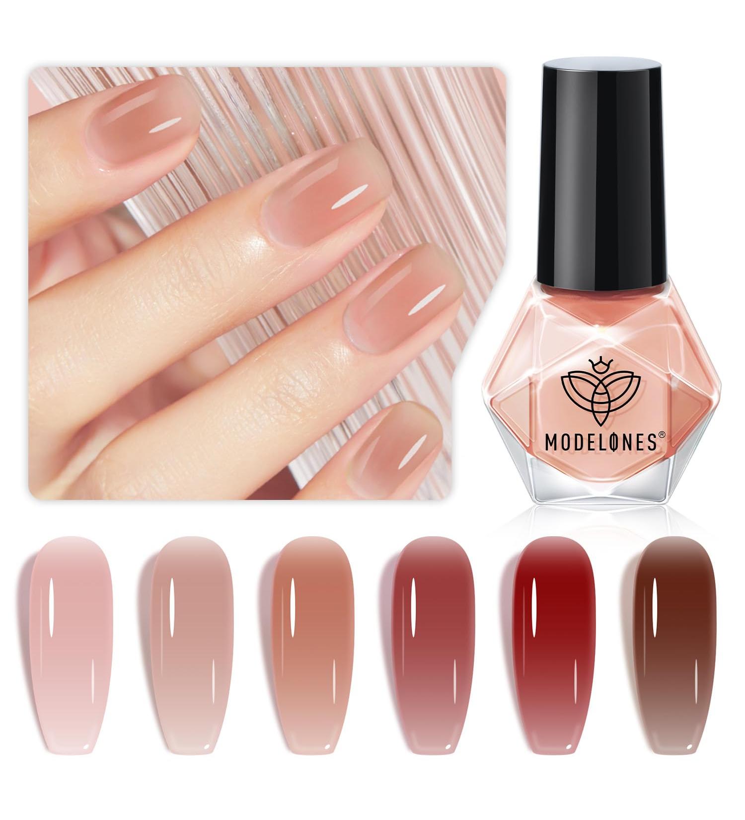 Modelones Jelly Nail Polish Set - 6 Sheer Nude Colors for DIY Nail Art | Quick Dry Natural Red Pink Brown | Perfect Gift for Women & Moms - Buy Online on GoSupps.com