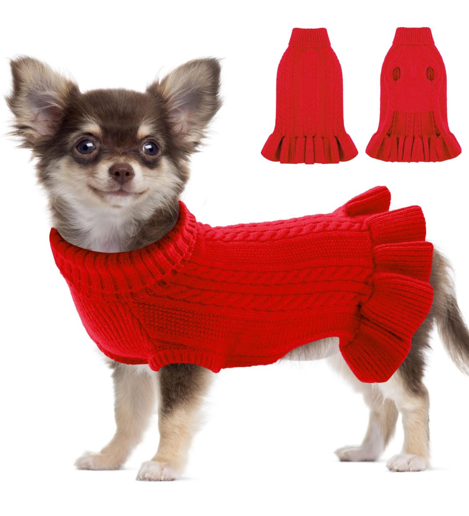 Shop Cozy Red Dog Sweater Dress with Turtleneck - Winter Warmth for Medium Dogs | Stylish Pet Clothing - Buy Online on GoSupps.com
