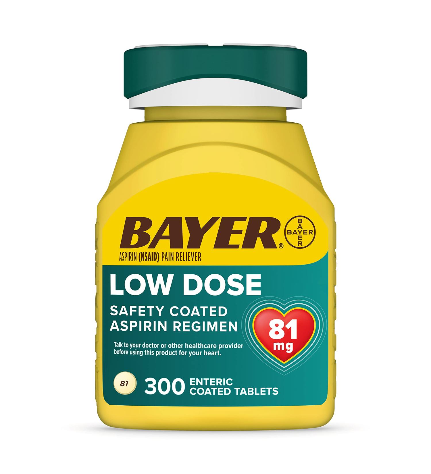 Bayer 81mg Enteric Coated Aspirin Tablets (300 Count) | Pain Reliever for Aspirin Regimen - Buy Online on GoSupps.com