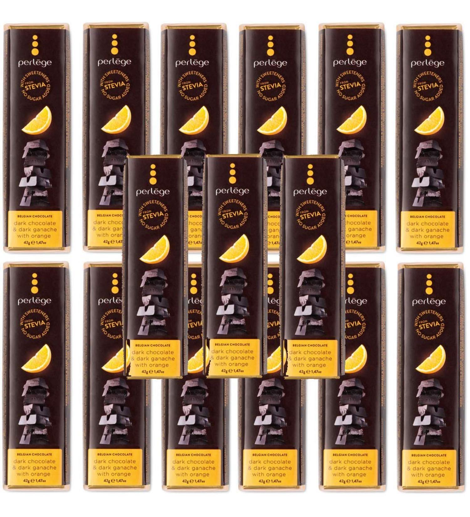 Perlege Perlege No Added Sugar Chocolate with Stevia (Dark Chocolate & Dark Ganache with Orange 15 Bars)