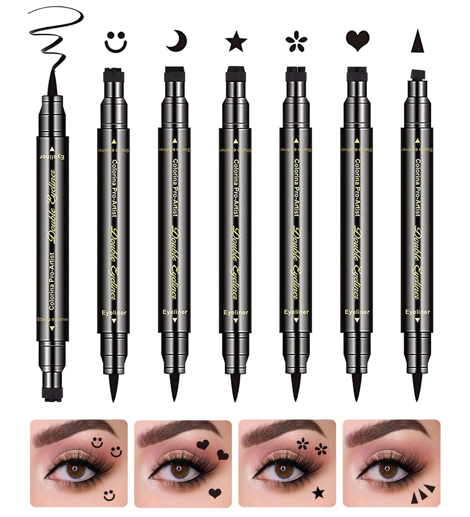 Enfuntins Eyeliner Stamp Set - 6 Pcs Double-Ended Liquid Eye Liner Pen, Waterproof & Smudge-Proof, Long-Lasting Tattoo Eye Makeup with Winged, Smiley, Star, Moon, Heart, and Flower Designs - Buy Online on GoSupps.com