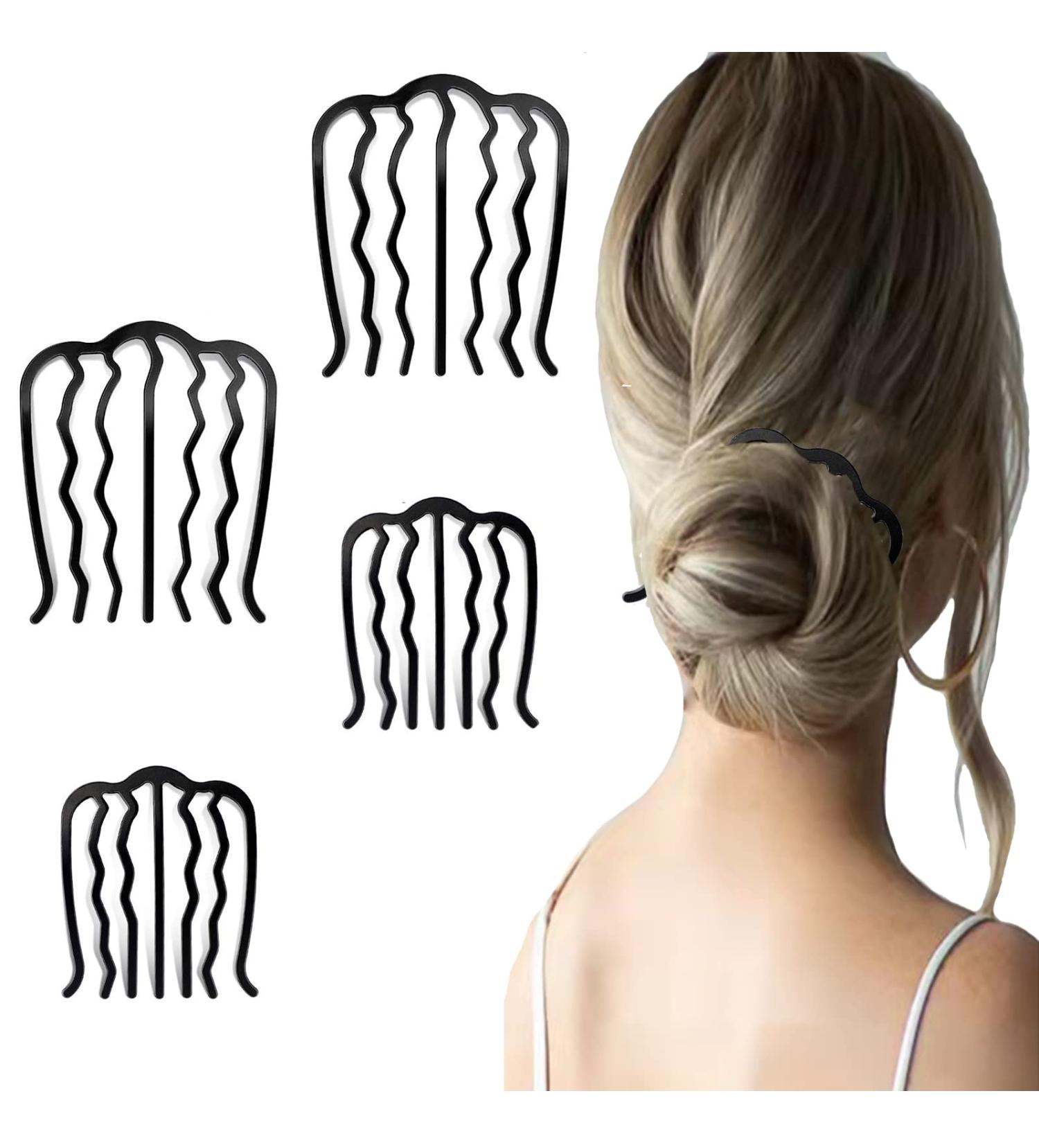 4 Pcs Metal Hair Fork Clip Set for Updo Bun - Black Hair Side Combs & Pin Stick - Women's Hair Styling Tool - Buy Online on GoSupps.com