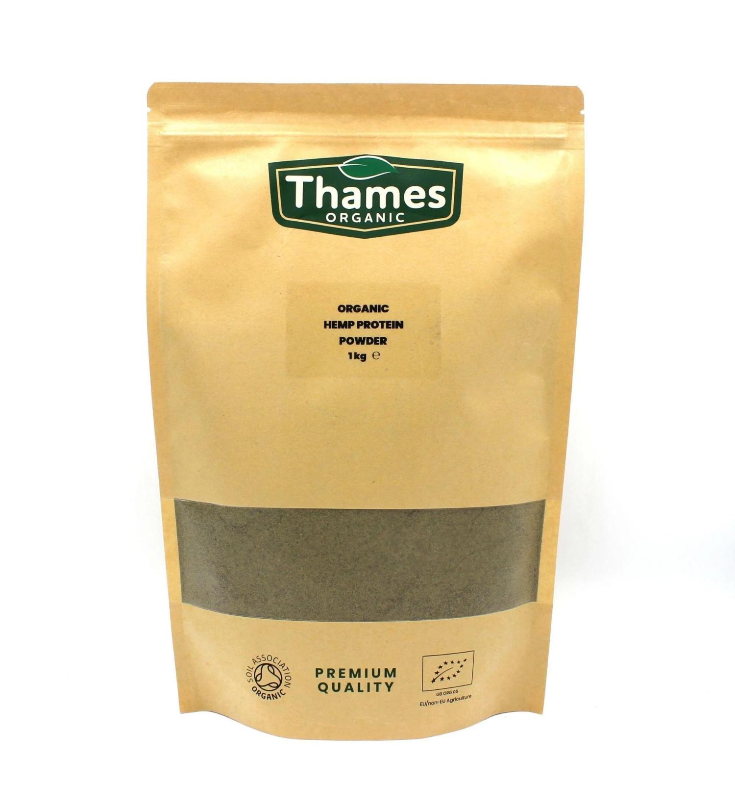 Organic Hemp Protein Powder 1kg Certified Organic Non-GMO Vegan No Additives No Preservatives Resealable Bag by Thames Organic 1kg - Buy Online on GoSupps.com