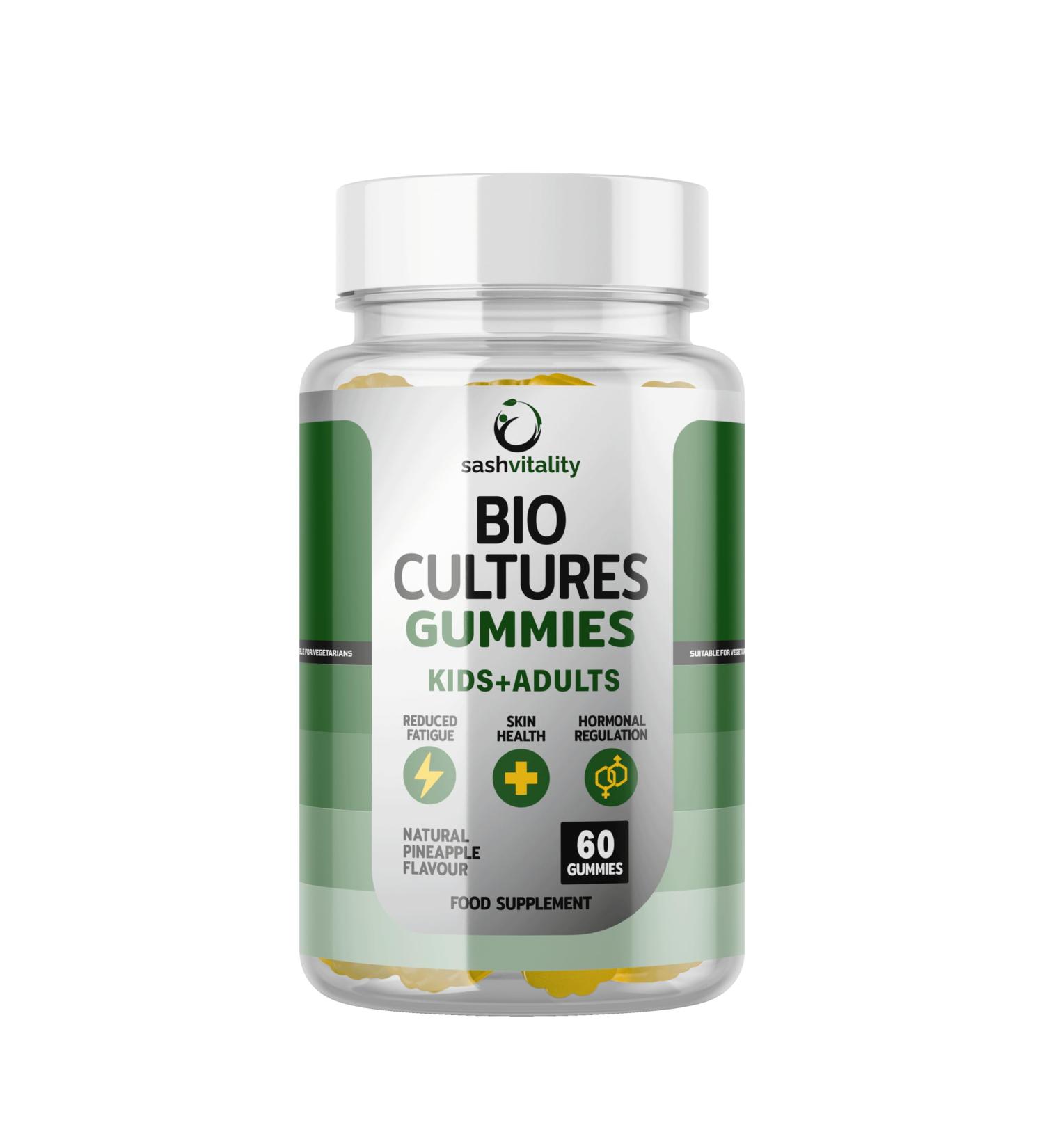 Probiotics Gummies for Adults and Kids - 60 Gummies - Vitamin C B3 B5 B6 - UK Made Sash Vitality - Gut Health - Immune System Support - Digestive Support - Supports Oral Health (Pineapple Flavour) Probiotics 60 Gummies