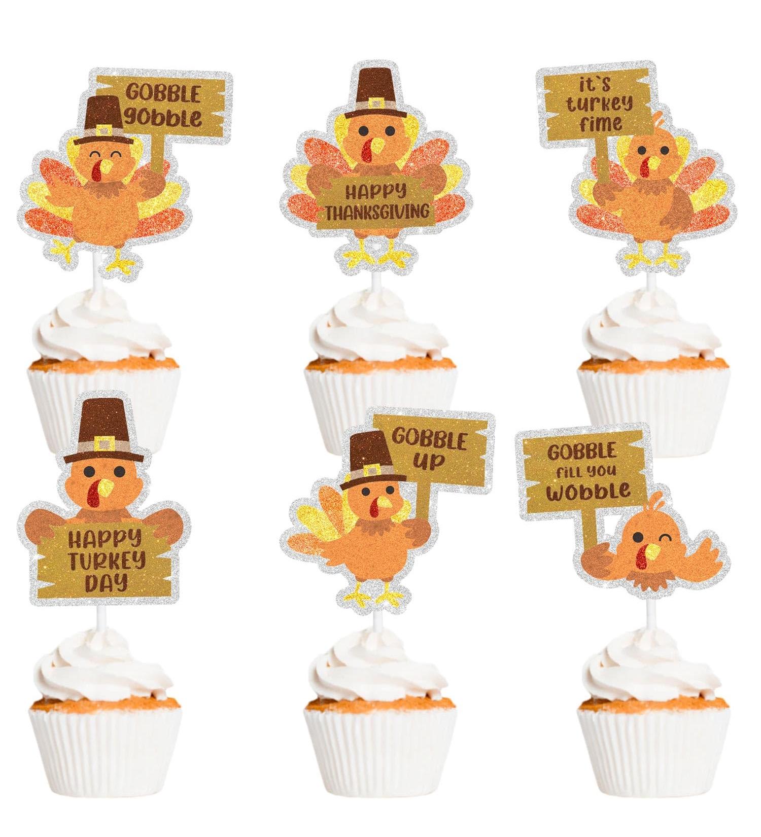Thanksgiving Turkey Themed Cupcake Toppers 18-PC Set - This is the perfect Thanksgiving turkey party decoration. Gobble up the turkey! - SugarGera 03 - Buy Online on GoSupps.com