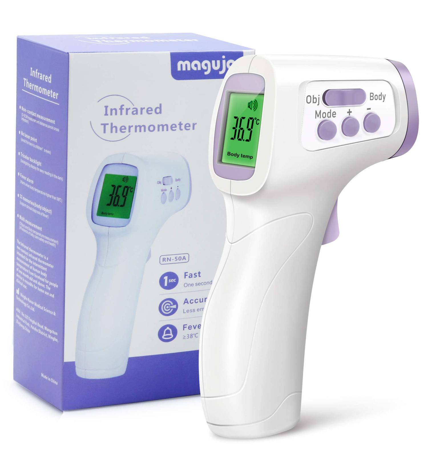 Touchless Forehead Thermometer for Adults & Kids - Digital Infrared, Fever Alarm, Memory Function, Purple - Buy Online on GoSupps.com