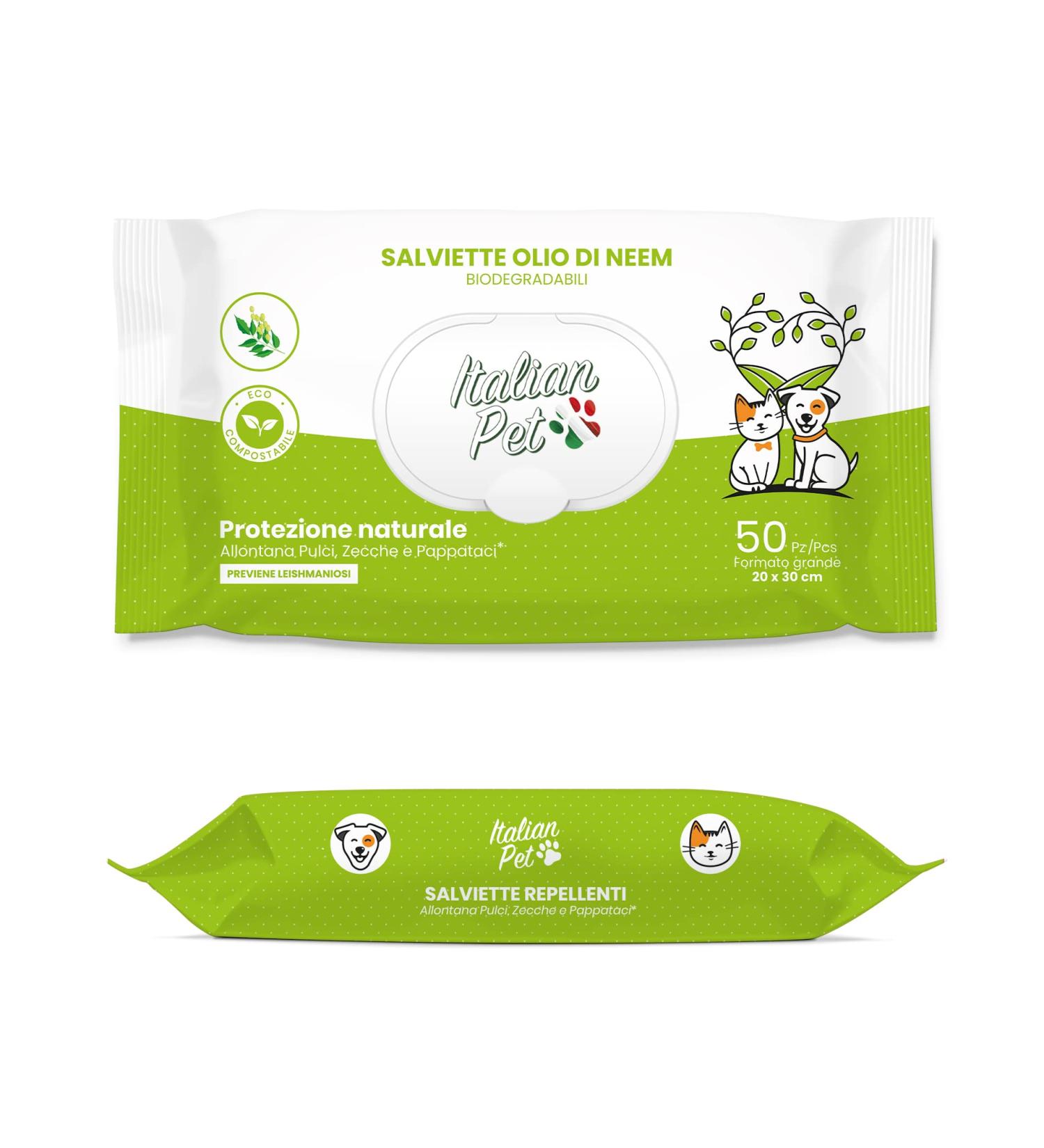Biodegradable Neem Oil Towels for Pets - 50 Disposable Organic Cloths | Flea & Tick Protection for Dogs Cats & Parrots - Buy Online on GoSupps.com