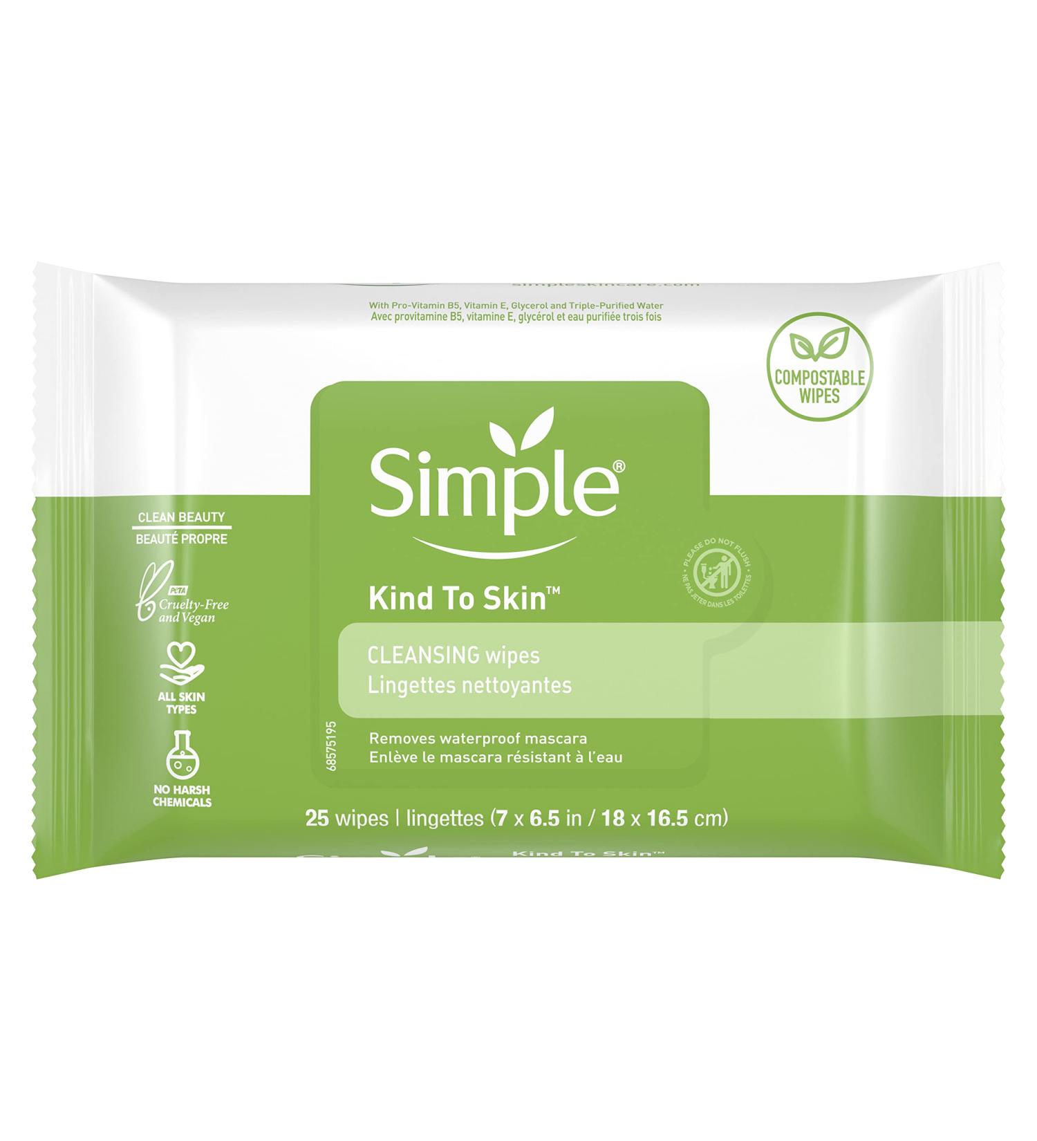 Simple Kind to Skin Facial Wipes | Gentle Makeup Remover | 25 Cleansing Wipes - Dye & Chemical Free for Sensitive Skin - Buy Online on GoSupps.com