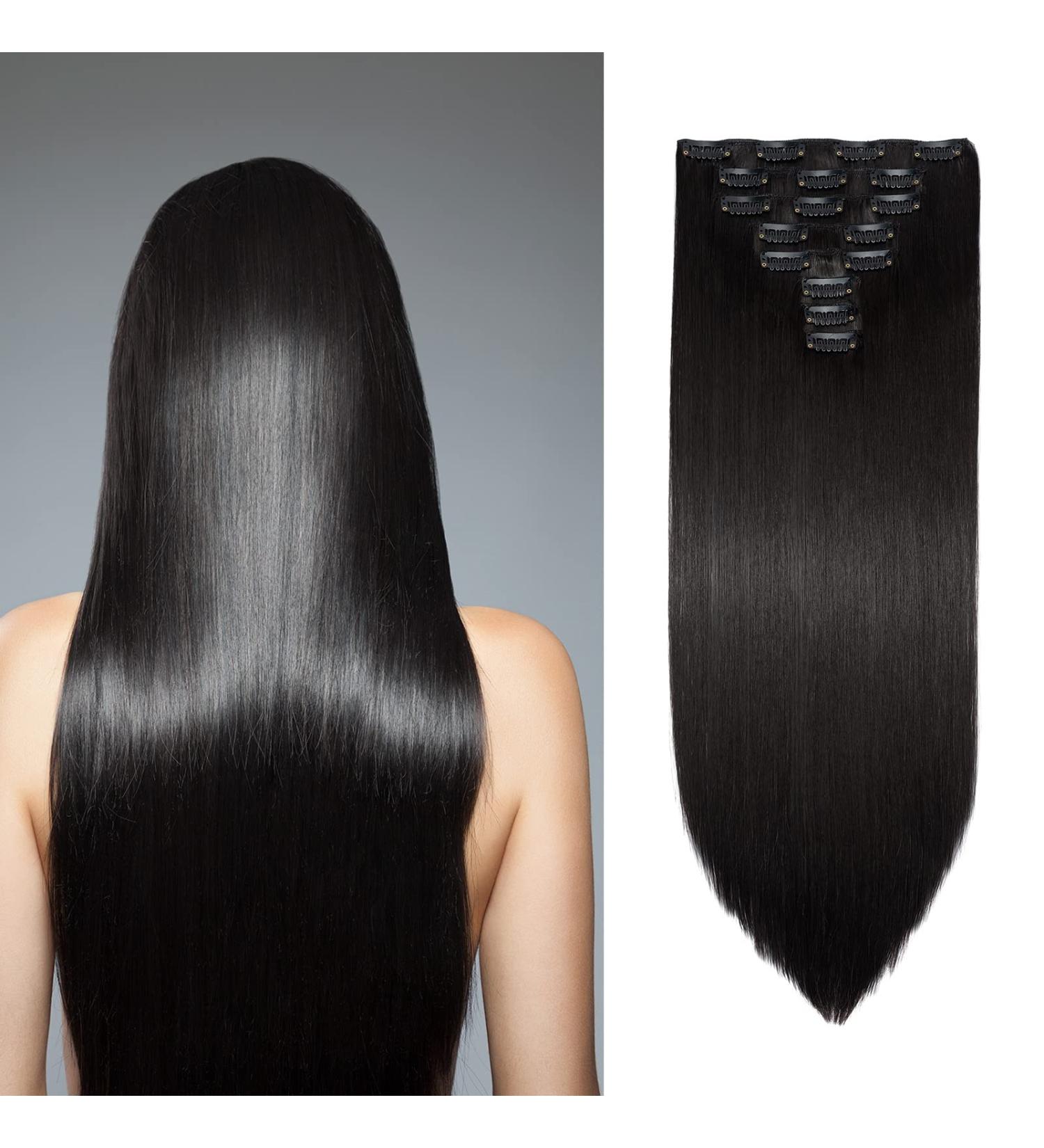 Clip-in Real Hair Extensions 70cm - 8 Parts Dark Brown - Smooth & Naturally Long - Buy Online on GoSupps.com