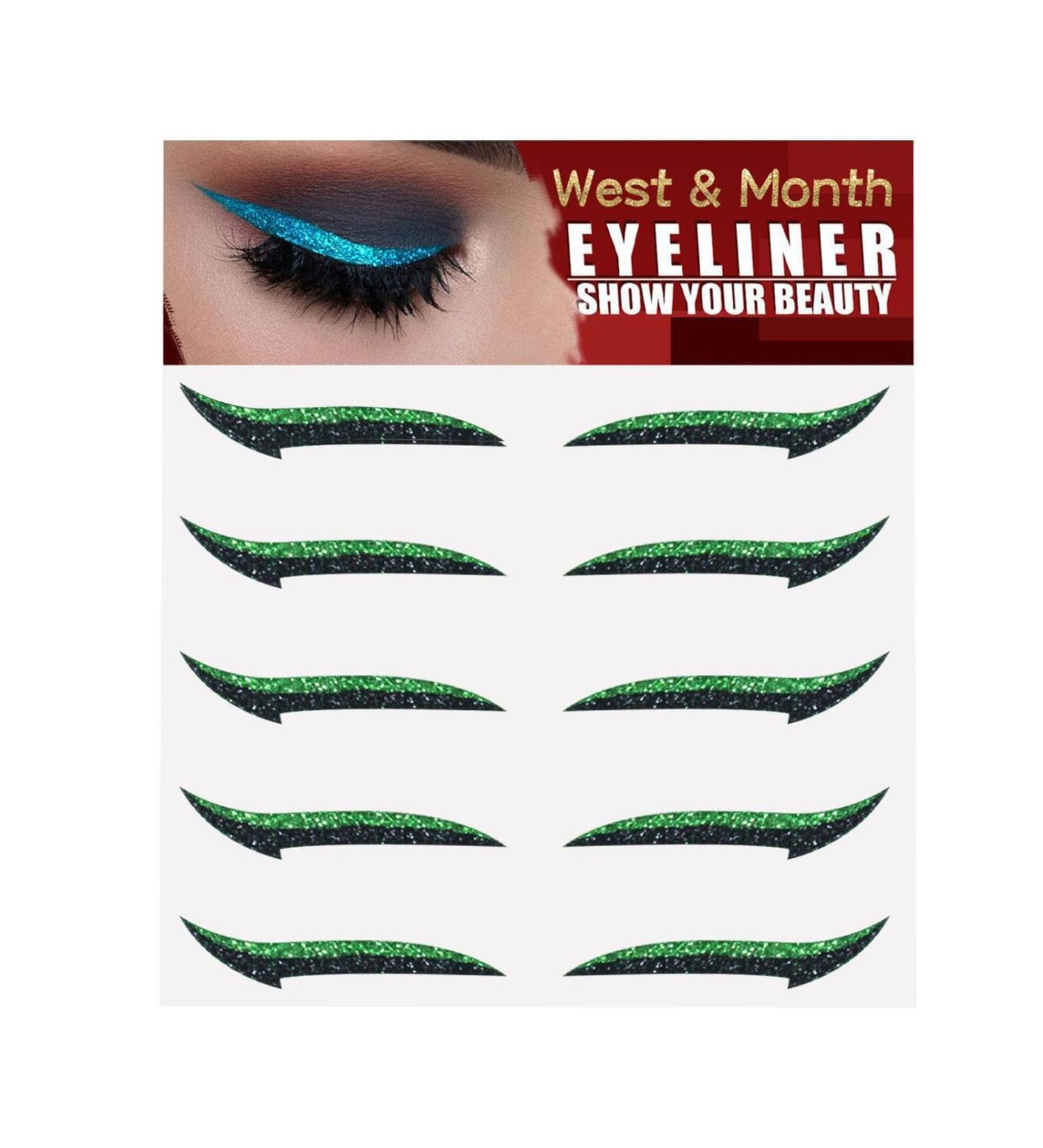 Stick On Glitter Eyeliner - 5 Pairs Instant -Adhesive Eyeliner Stencil Glitter - Easy to Apply Eyeliner Tool Sticker Eyeliner Winged Eyeliner Stencil for Eye Makeup Tool Pochy Green (Five Pairs) - Buy Online on GoSupps.com