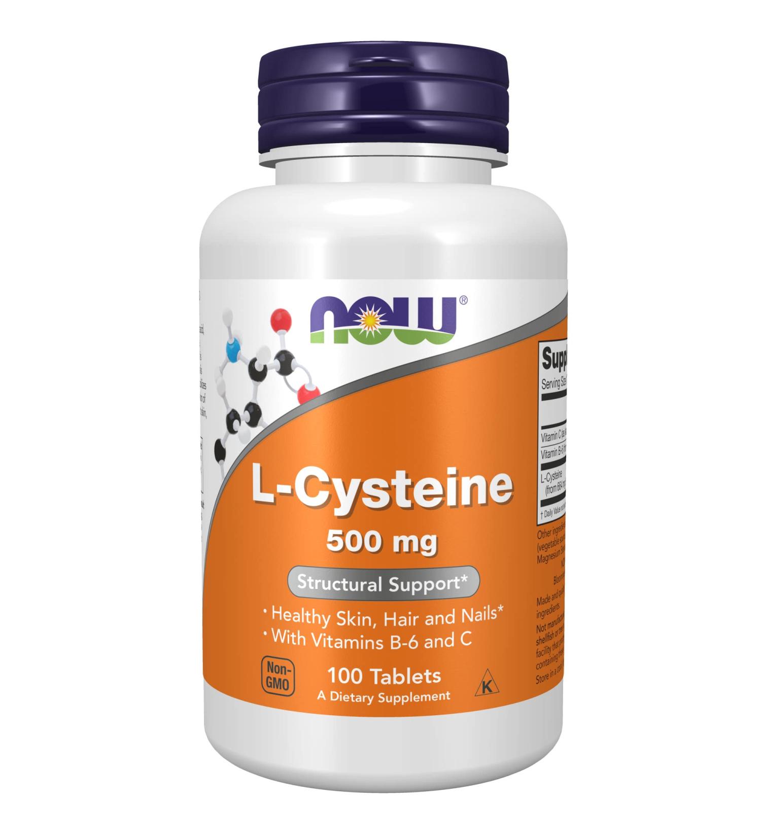 Now Foods L-Cysteine 500 mg - 100 Tablets | Supports Hair, Skin & Nail Health - Buy Online on GoSupps.com