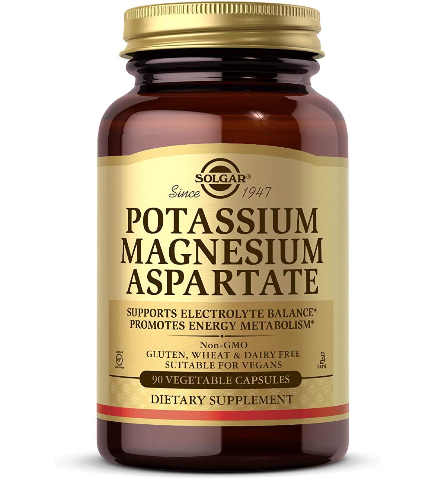 Solgar Potassium Magnesium Aspartate - 90 Veg Capsules for Heart & Muscle Health - Buy Online on GoSupps.com