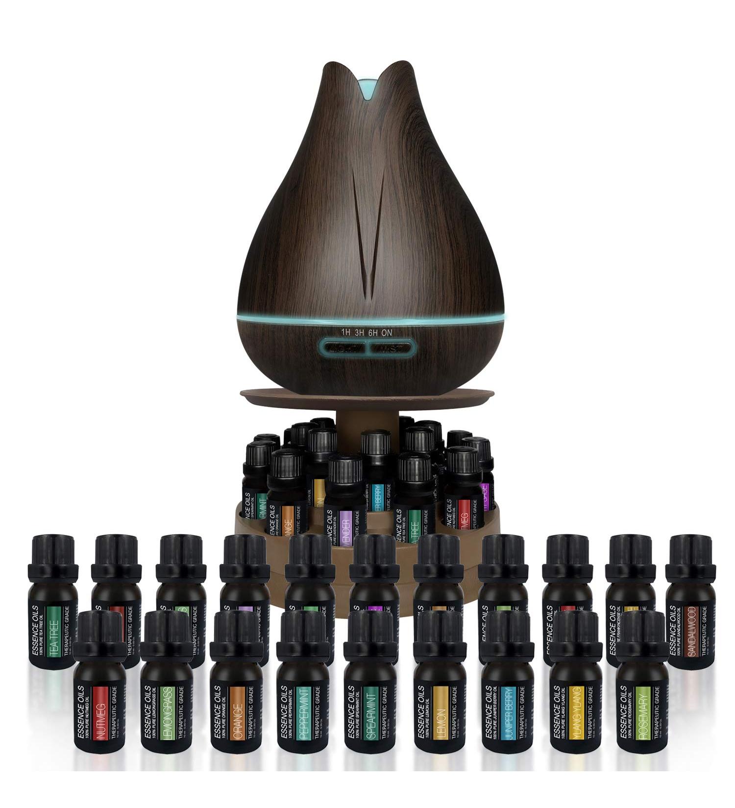 Aromatherapy Essential Oil Diffuser Gift Set with 20 Oils - 400ml Ultrasonic Diffuser, Rotating Stand - 4 Timer, 7 Light Settings - Buy Online on GoSupps.com