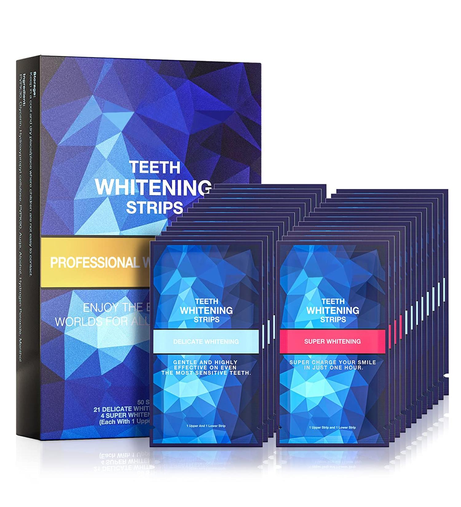 Teeth Whitening Strips 50 Pcs - Gentle & Safe Whitening Treatment, Non-Slip, Enamel-Safe, Removes All Stains - 25 Treatments - Buy Online on GoSupps.com
