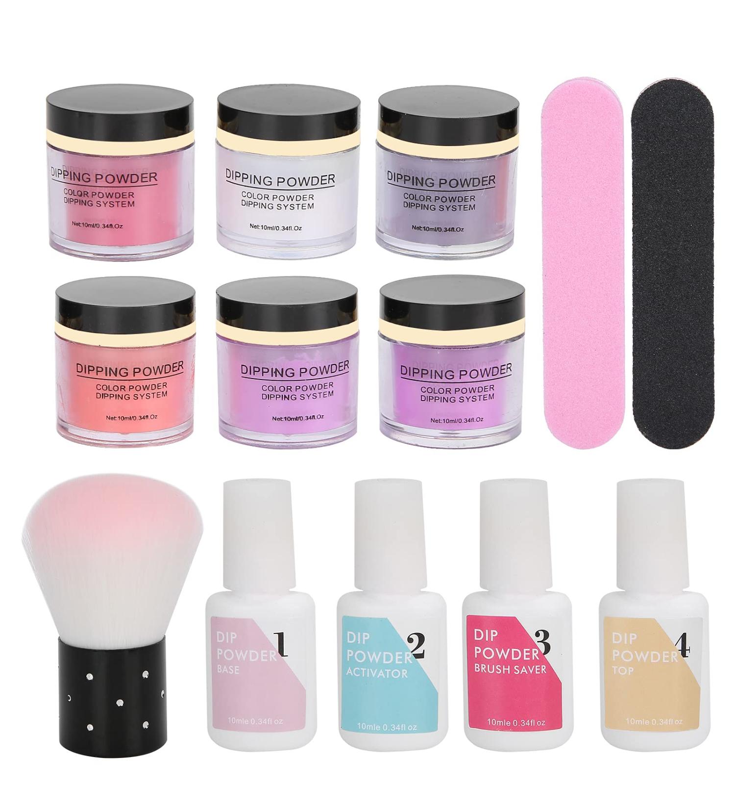 Nail Dipping Powder Set - Nail Kit Starter Nail Art Powder Professional Top Base Coat Gel Dust Brush 6 Color Manicure Tool Set for Nail Artist Salon Home Use (K1213) - Buy Online on GoSupps.com