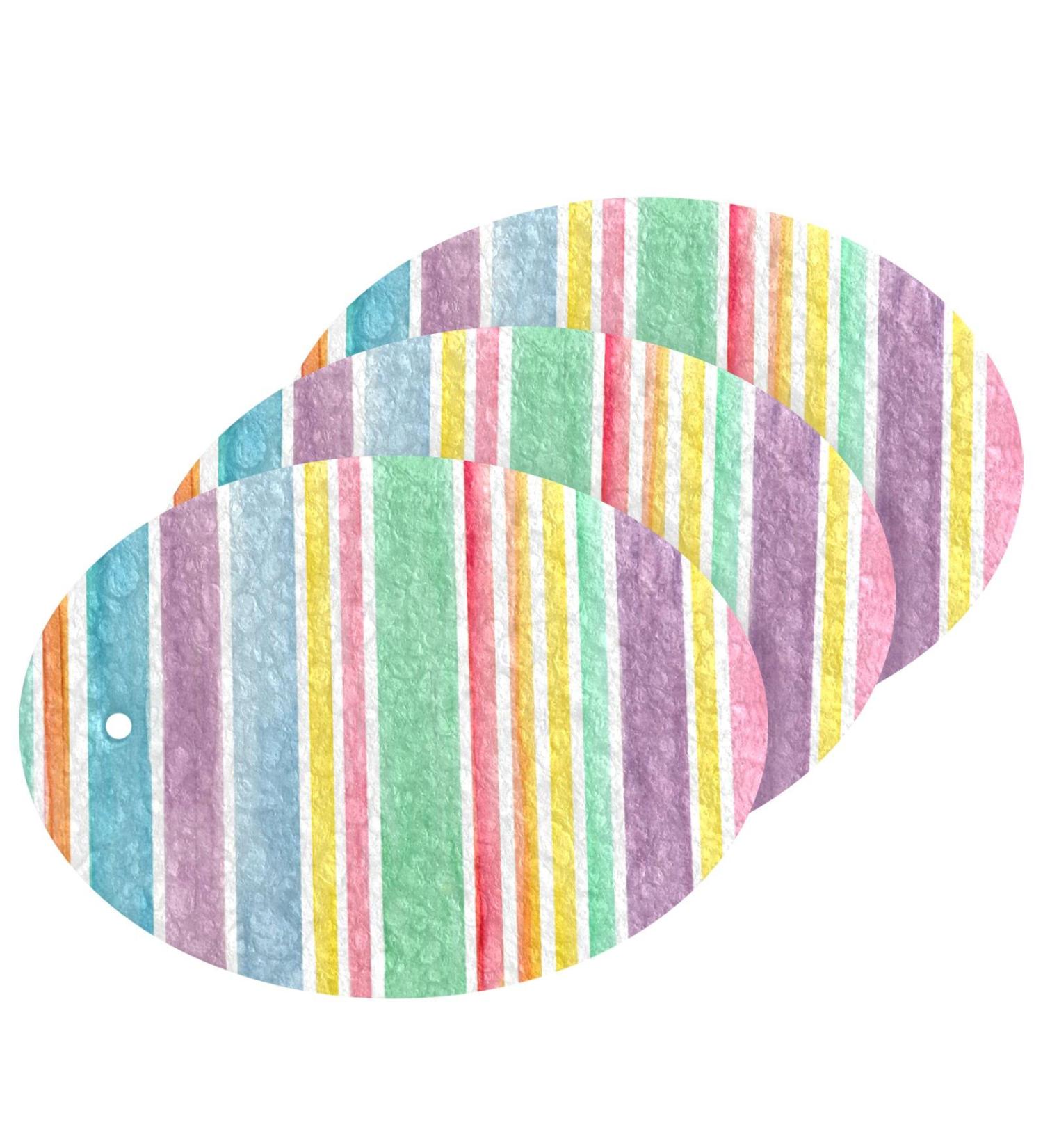 3-Pack Cleaning Kitchen Sponges Oval Rainbow Stripes Kitchen Cellulose Dishwashing Wood Pulp Cotton - Buy Online on GoSupps.com