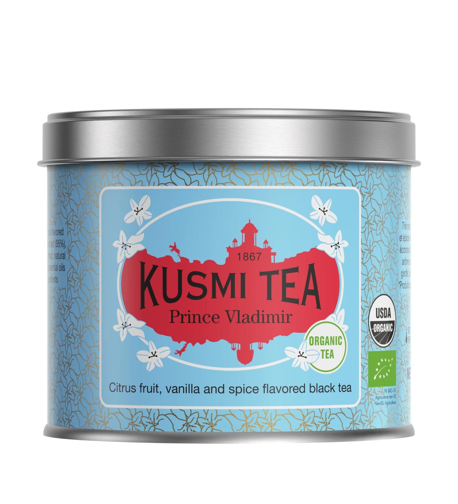Kusmi Tea Prince Vladimir Bio - Flavored Black Tea with Citrus Vanilla & Spices - 100g Metal Can (40 Cups) - International Shipping Available - Buy Online on GoSupps.com