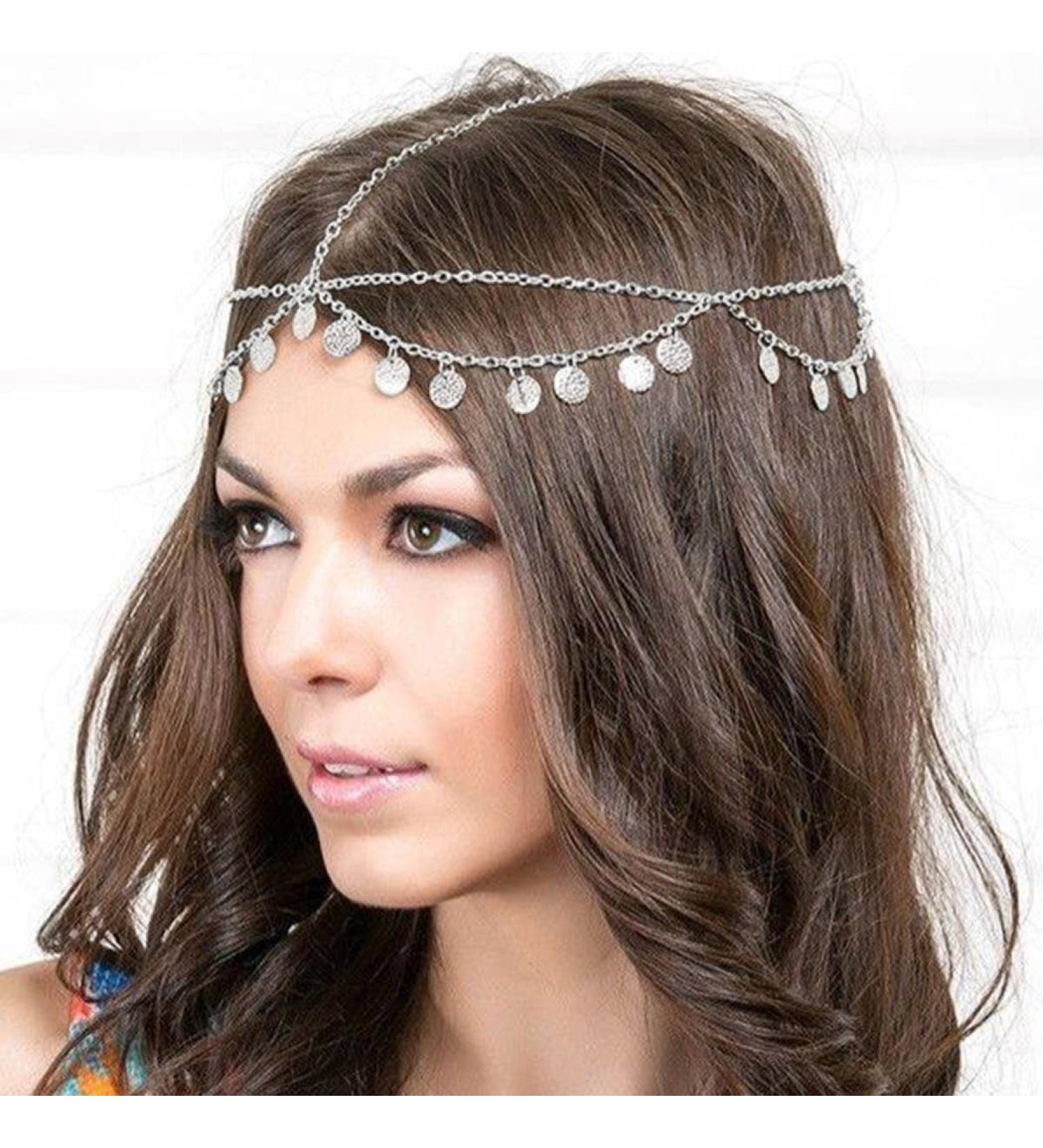 Runmi Boho Headchains Sequins Tassels Headpiece Bridal Hair Piece Wedding Hair Accessories for Women and Girls silver - Buy Online on GoSupps.com