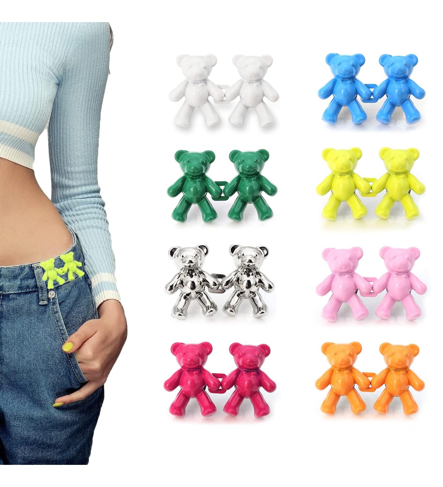 8 Pcs Bear Adjustable Waist Buckle Extenders - Fashion Jean Button Pins for Women Skirt Pant Jeans (8 Colors) - Buy Online on GoSupps.com