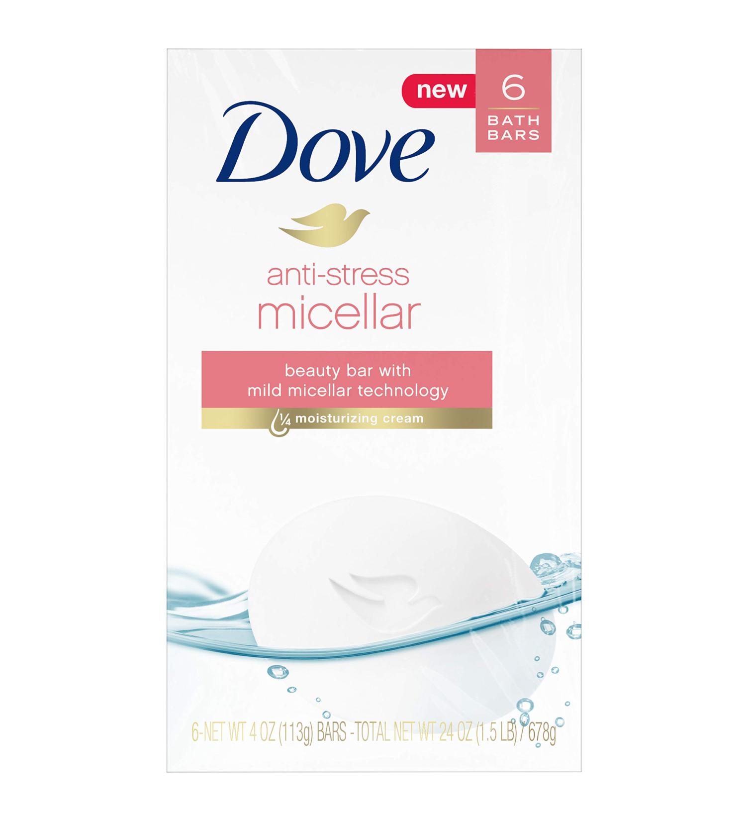 Dove Sensitive Skin Beauty Bar 6-Pack - Micellar Antistress Formula, More Moisturizing Than Soap 3.75oz Bars - Buy Online on GoSupps.com