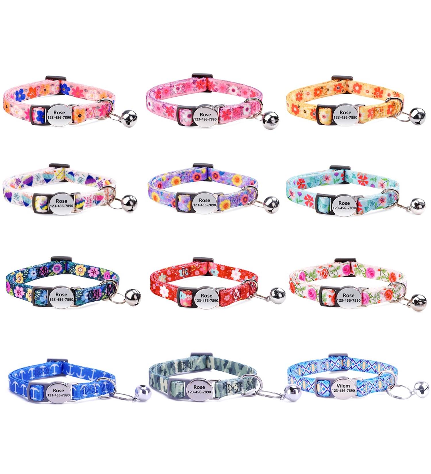 Moonpet Personalized Cat Neck Band - Custom Name & Phone Number Necklace with Safety Closure & Bell - Dark Flower Design - Buy Online on GoSupps.com