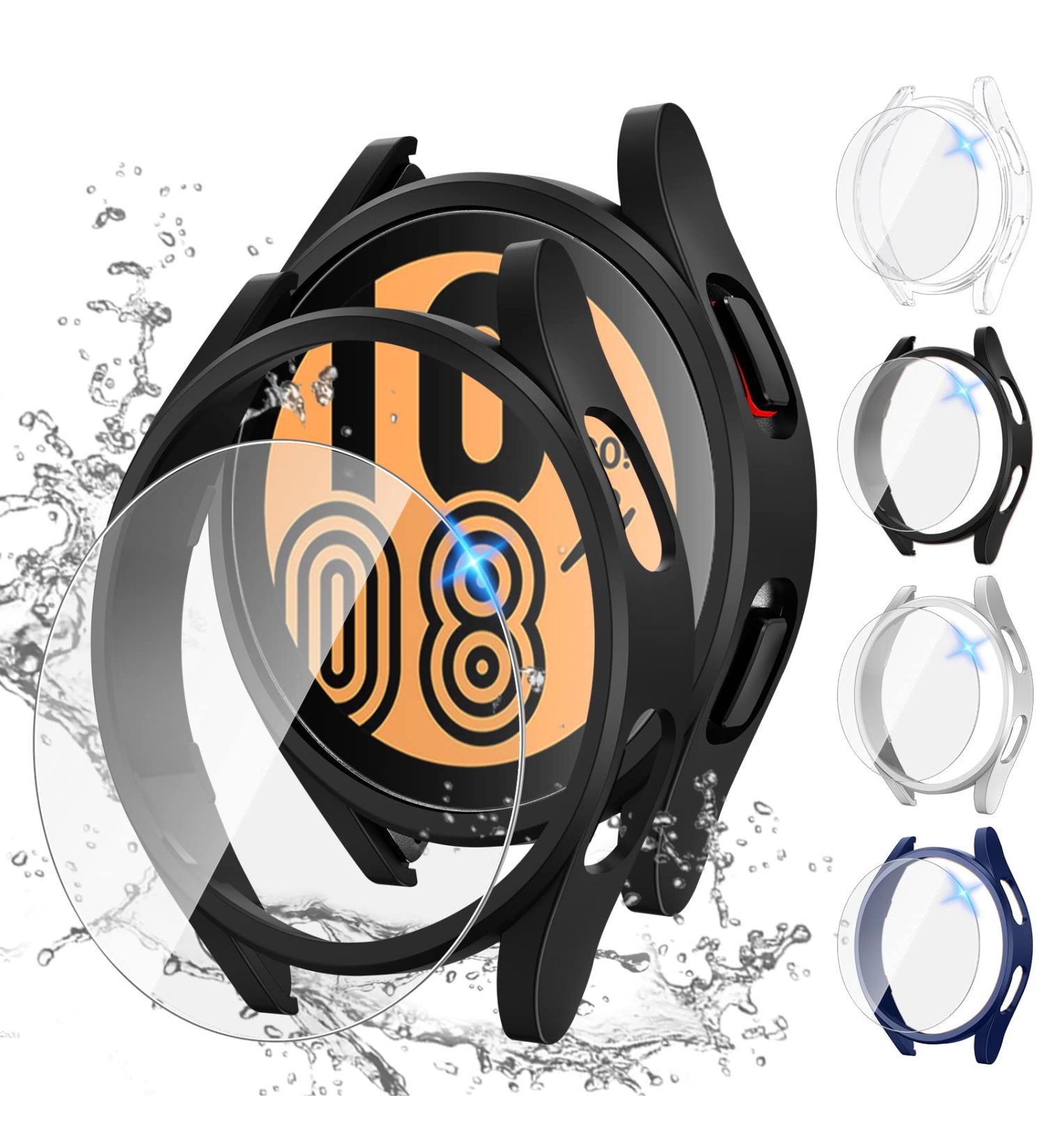 Samsung Galaxy Watch 4/5 44mm Screen Protector & Case Set - Hard PC Bumper & Anti-Fog Tempered Glass Cover - Clear/Black/Silver/Blue - Buy Online on GoSupps.com