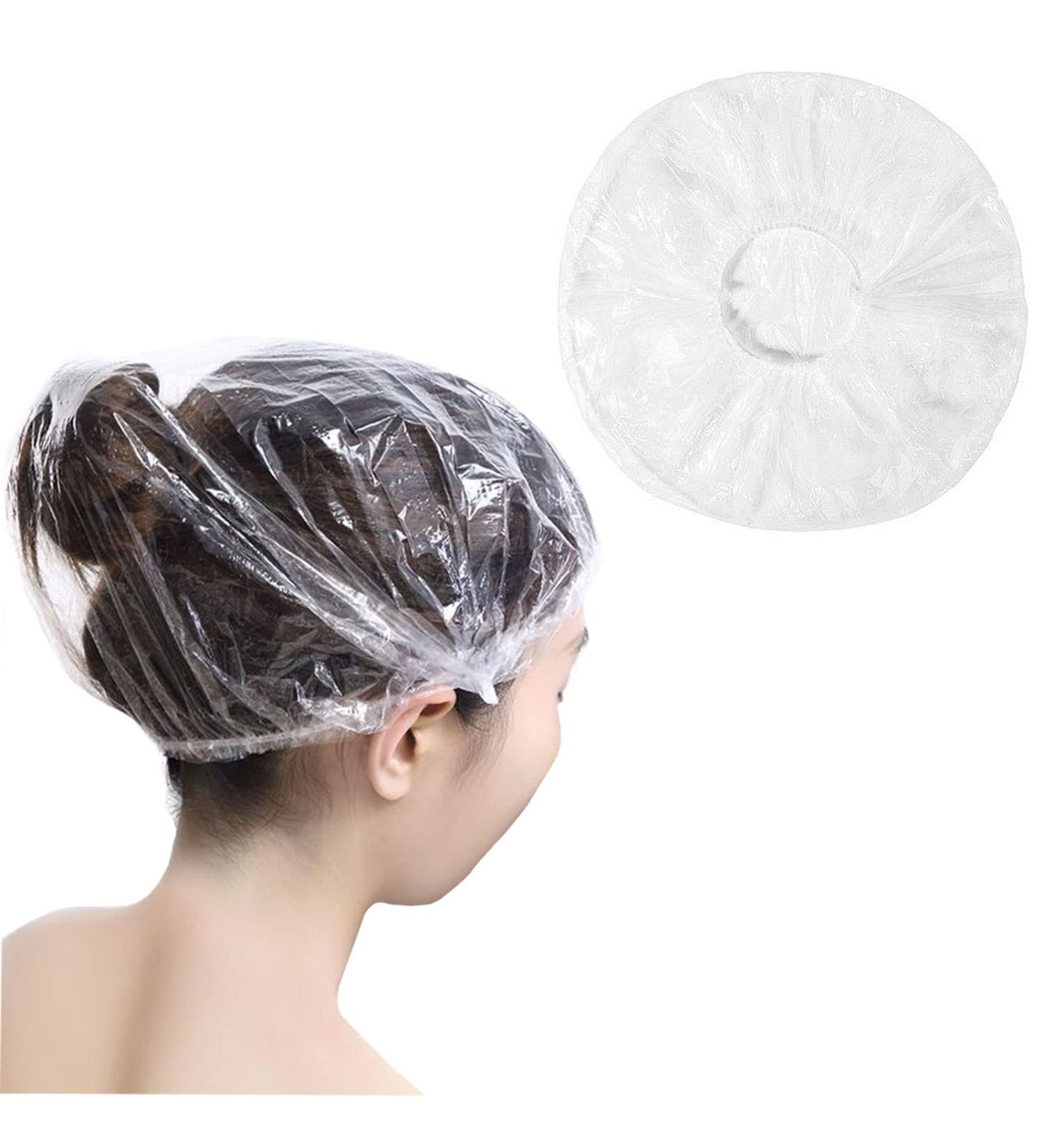 100 Pcs Extra Elastic Waterproof Shower Caps - Clear Plastic Cap for Home, Hotel, Spa & Salon - Portable Disposable Travel Cap - Buy Online on GoSupps.com